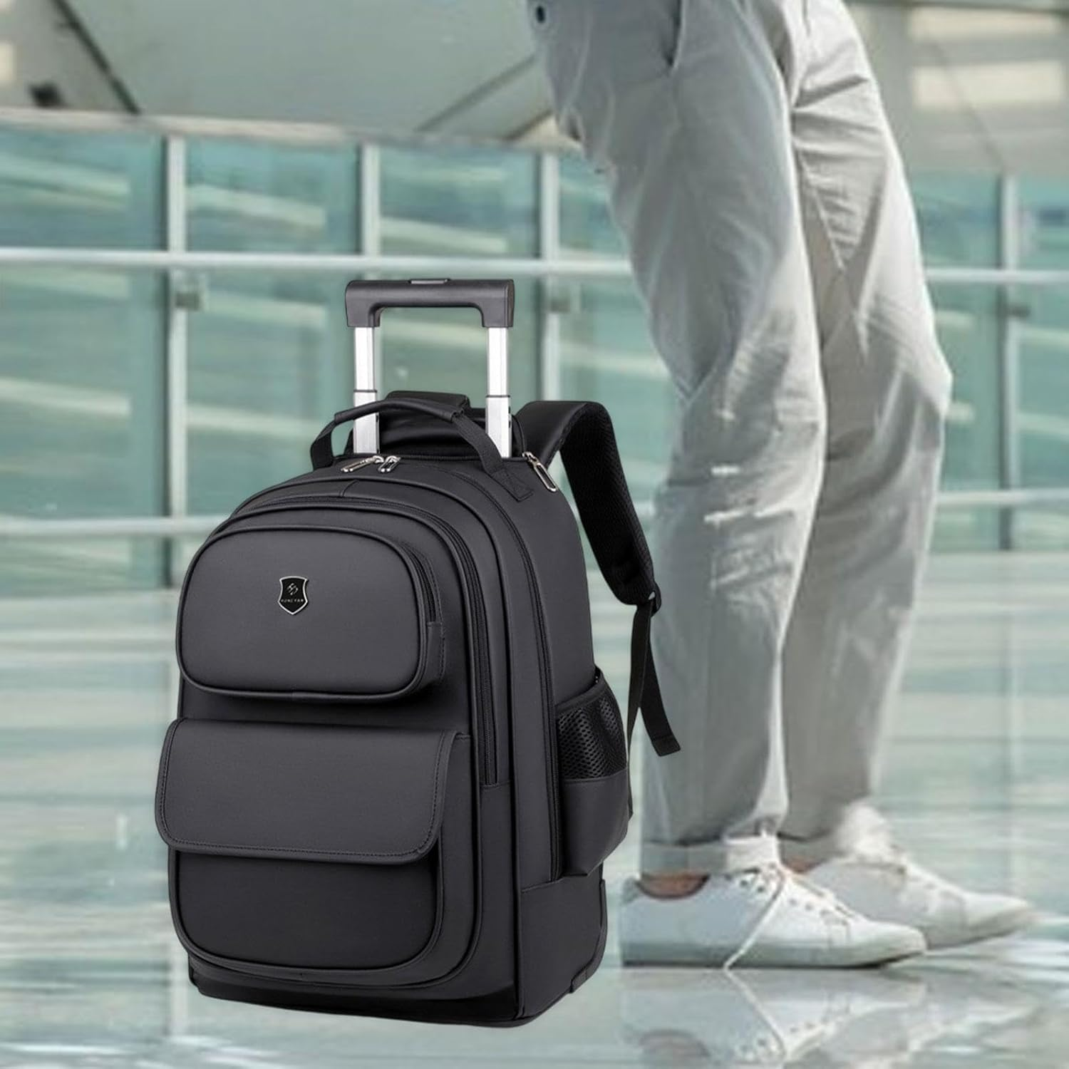 Magideal Laptop Backpack Suitcase with Wheels Oxford Cloth Rolling Laptop Briefcase Trolley Business Cabin Bag for Overnight Women Men - Gray image number 7