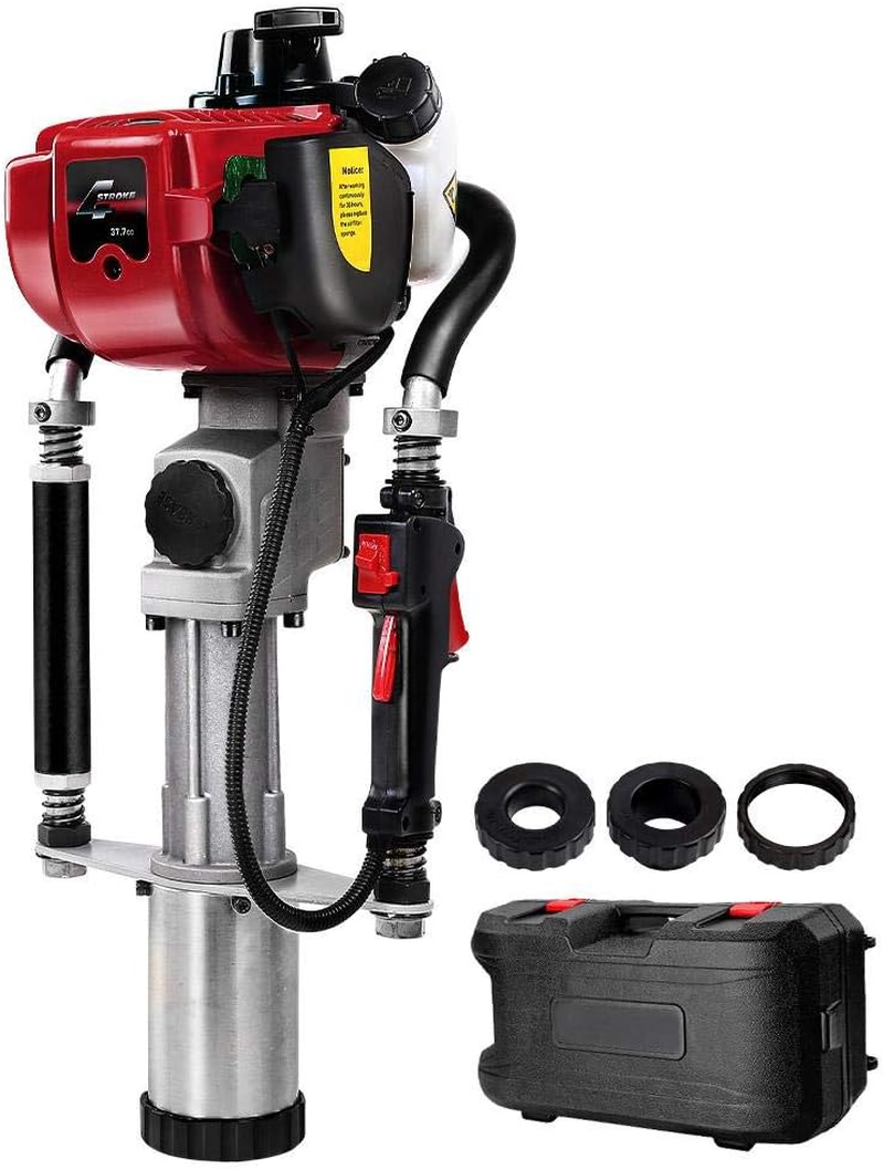 Giantz 37.7Cc 4 Strokes Petrol Post Driver, Power Pile Hole Digger Rammer Garden Fence Powered Hand Tools for Fencing Farming Construction, 3 Star Pickets Recoil Starting System