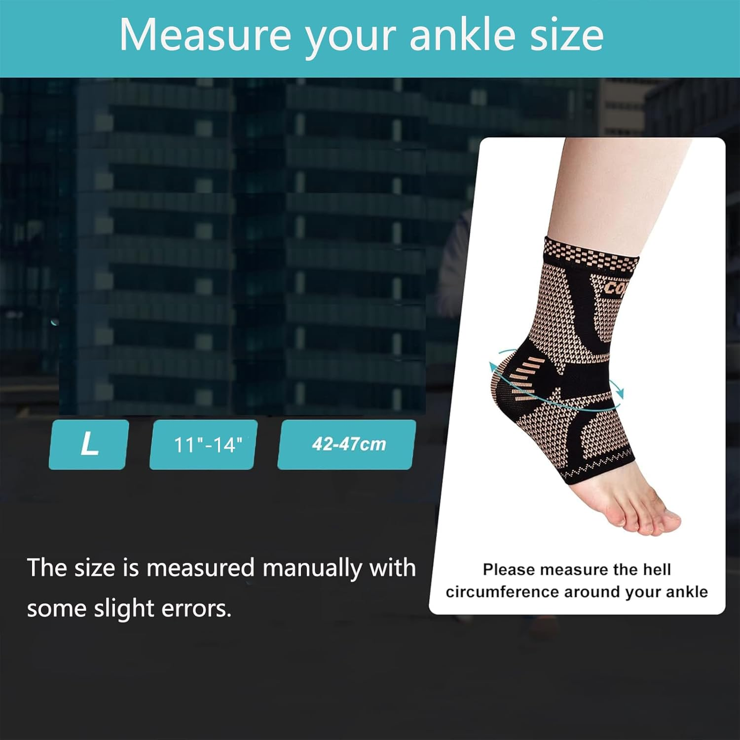 2Pair Ankle Brace,For Women and Men,Copper Filled Ankle Support Compression Sleeve,Used for Foot Pain Relief,Plantar Fasciitis,Daytime or Night Use (L) image number 5