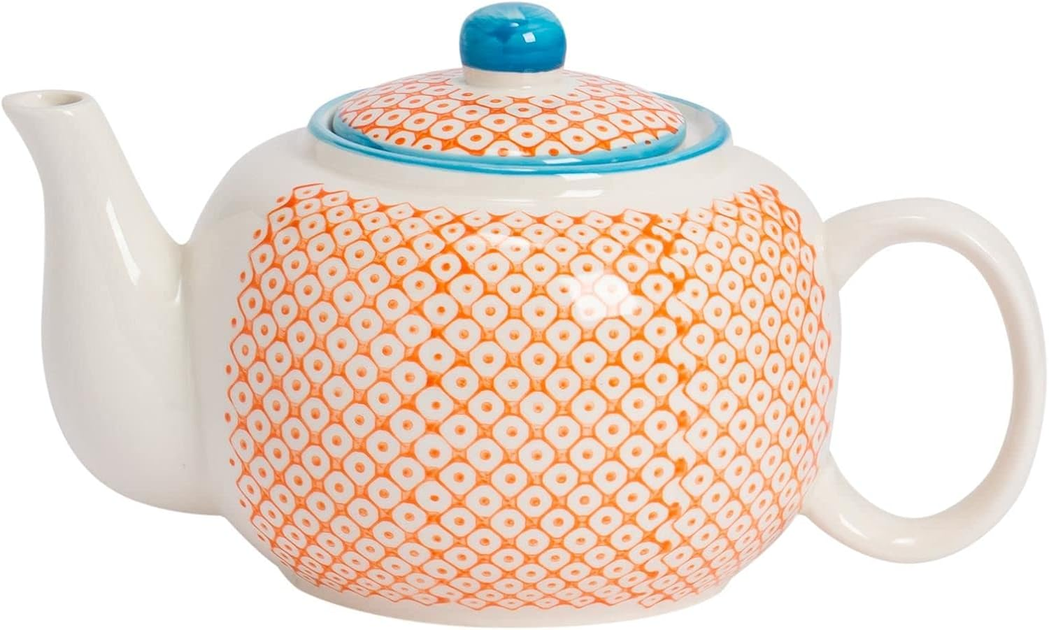 Nicola Spring Hand-Printed Teapot - 820Ml - Orange Traditional Decorative Floral Pattern Porcelain Tea Pot with Lid Tableware Large Teapot for Tea, Milk