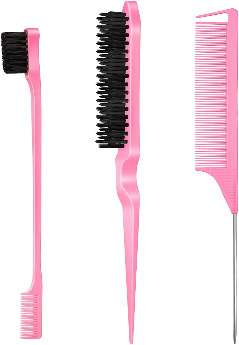 SWEET VIEW 3 Pcs Slick Back Hair Brush, Rat Tail Comb, Edge | Bristle Brush, Hair Accessories for Girls, Kids, Toddlers Sleek Ponytail/Bun, Edge Control and Smoothing Baby Hair & Flyaways