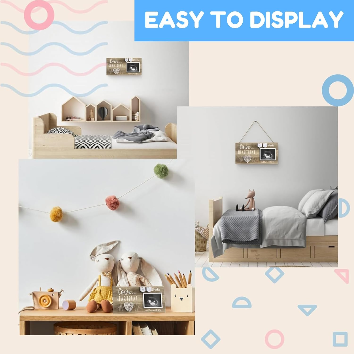 RIKONDA Countdown Sonogram Frame with Wooden Week Plaques - 10X15Cm Pregnancy Keepsake for Ultrasound Photos, Baby Shower & Nursery Decor (450G) image number 6