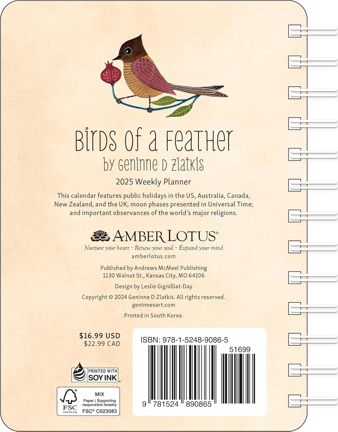 Birds of a Feather 2025 Weekly Planner Calendar: Watercolor Bird Illustrations by Geninne Zlatkis image number 3