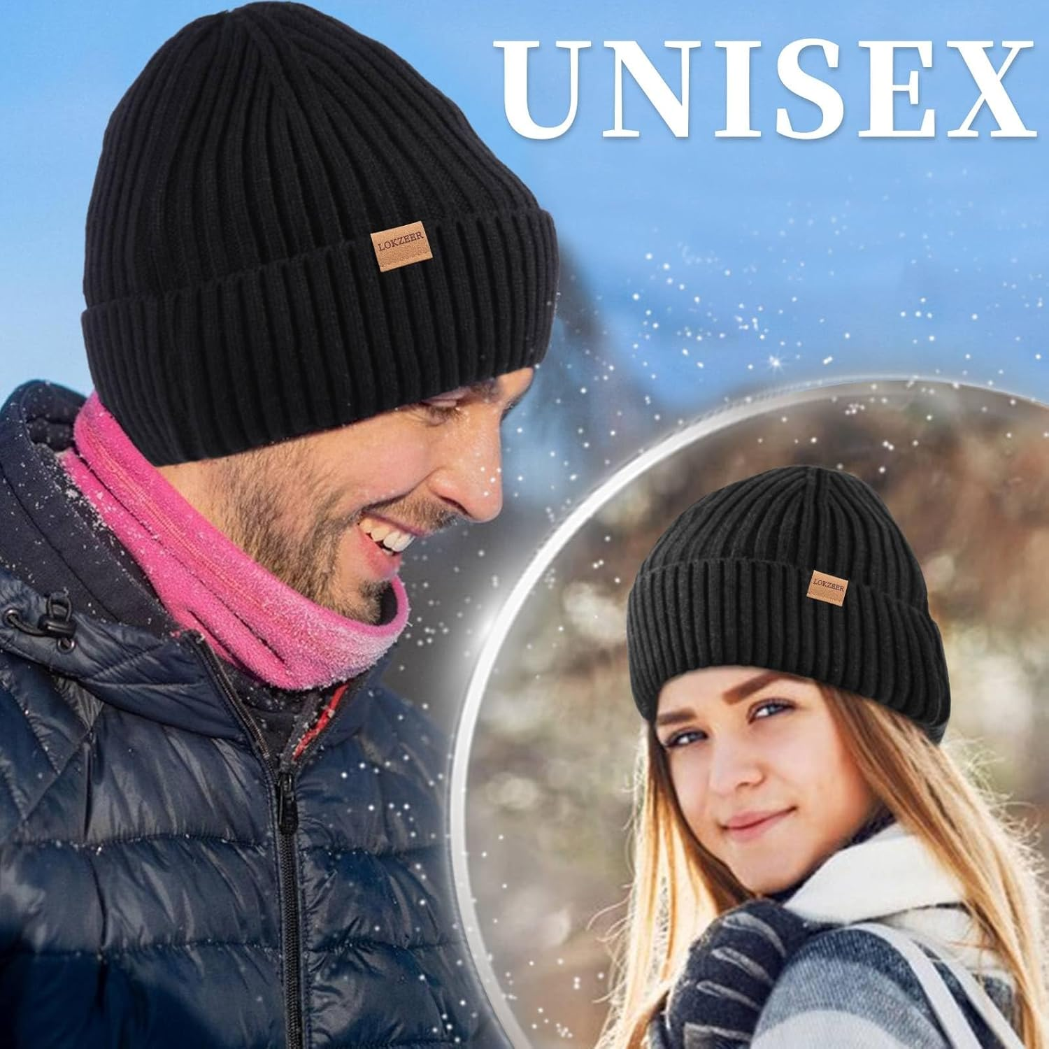 LOKZEER Winter Beanie Hat for Men and Women: Warm Knit Skull Hat with Thermal Thick Polar Fleece Lining Snow Cap Winter Gifts for Family and Friends image number 6