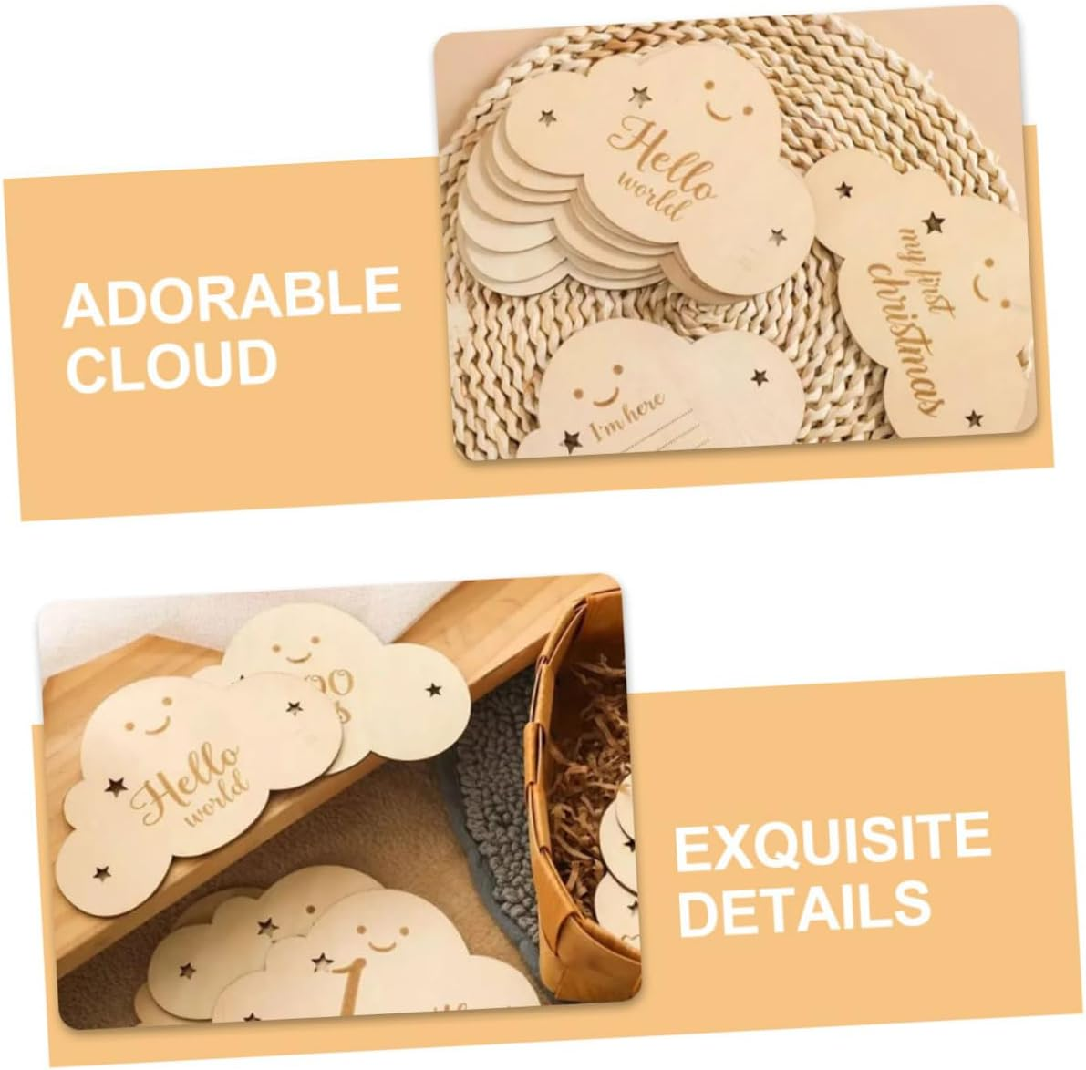 Cloud Shaped Monthly Photo Discs Double Sided Announcement Markers for Newborn Photography for Milestone Capture and Nursery Decor image number 2