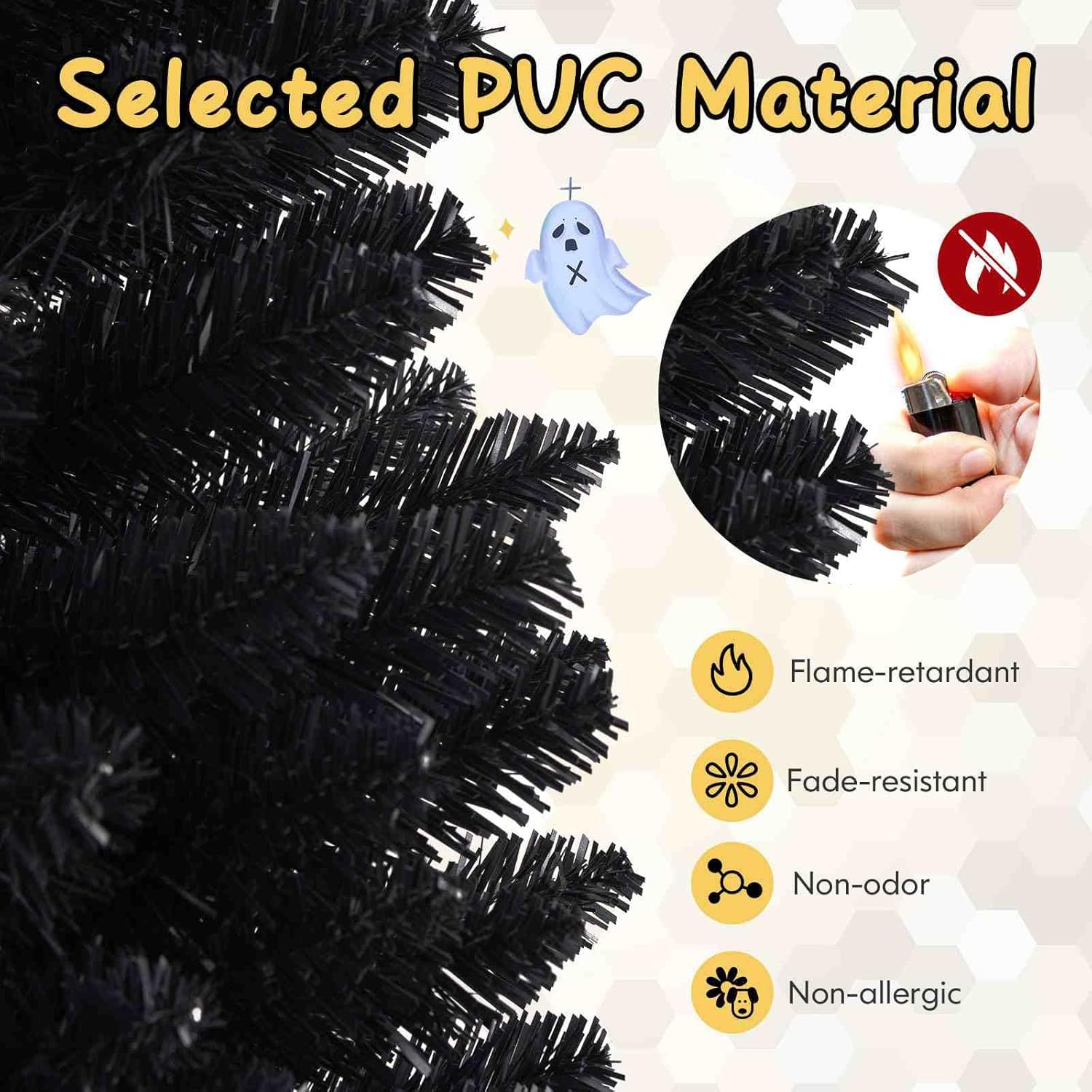 Costway 180 CM Black Artificial Halloween Christmas Tree, Slim Pencil Black Tree W/ 460 Branch Tips, Foldable Metal Stand, Corner Xmas Full Tree Carnival Decoration (180 Cm) image number 4