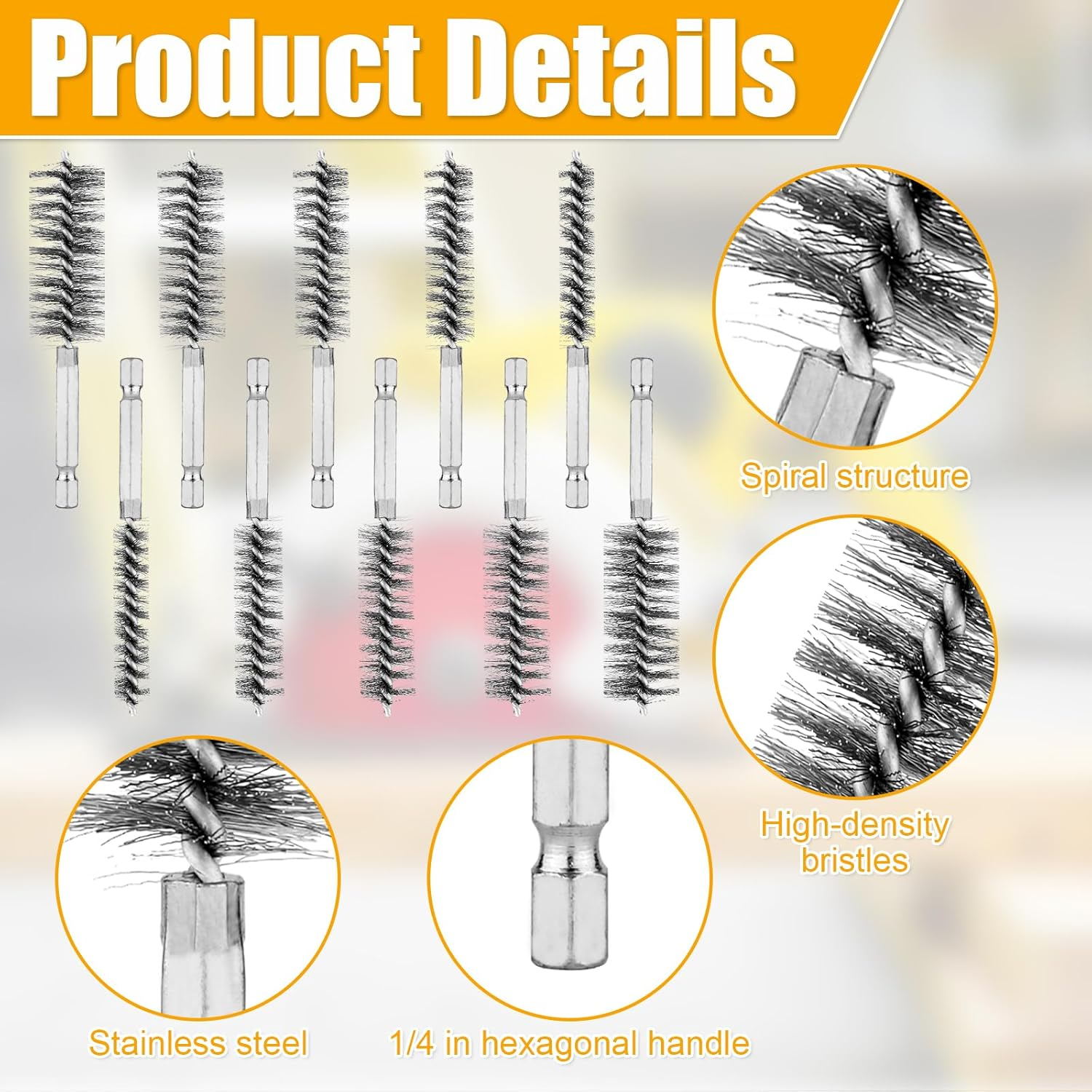 10Pcs Stainless Steel Wire Bore Brushes, Wire Brush for Drill for Cleaning with 1/4 Inch Hex Shank Pipe Cleaning Brush Copper Pipe Cleaner Twisted Wire Brush for Power Drill Die Grinders image number 3