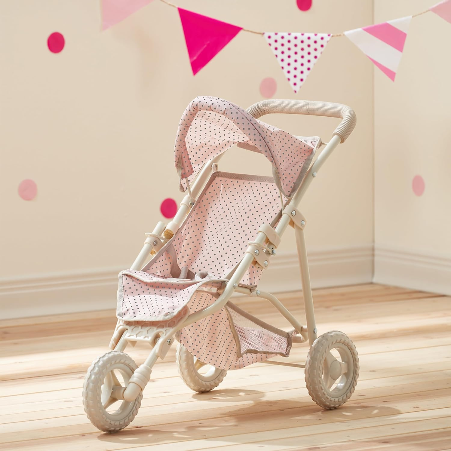 Olivia&rsquo;S Little World Polka Dot Princess Baby Doll Jogging Stroller Toy Pram, Pink/Grey image number 5