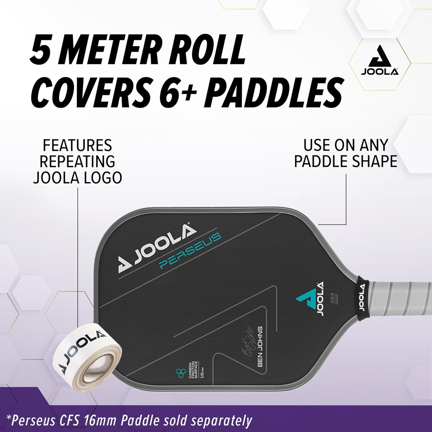 JOOLA Pickleball Paddle Edge Tape - Protects Edge Guard & Covers Lead Tape for Pickleball Paddles - Fits Any Brand & Most Sizes of Pickleball Rackets - 5 Meter Extra Long Roll for 6 Racquettes - 15Mm image number 2
