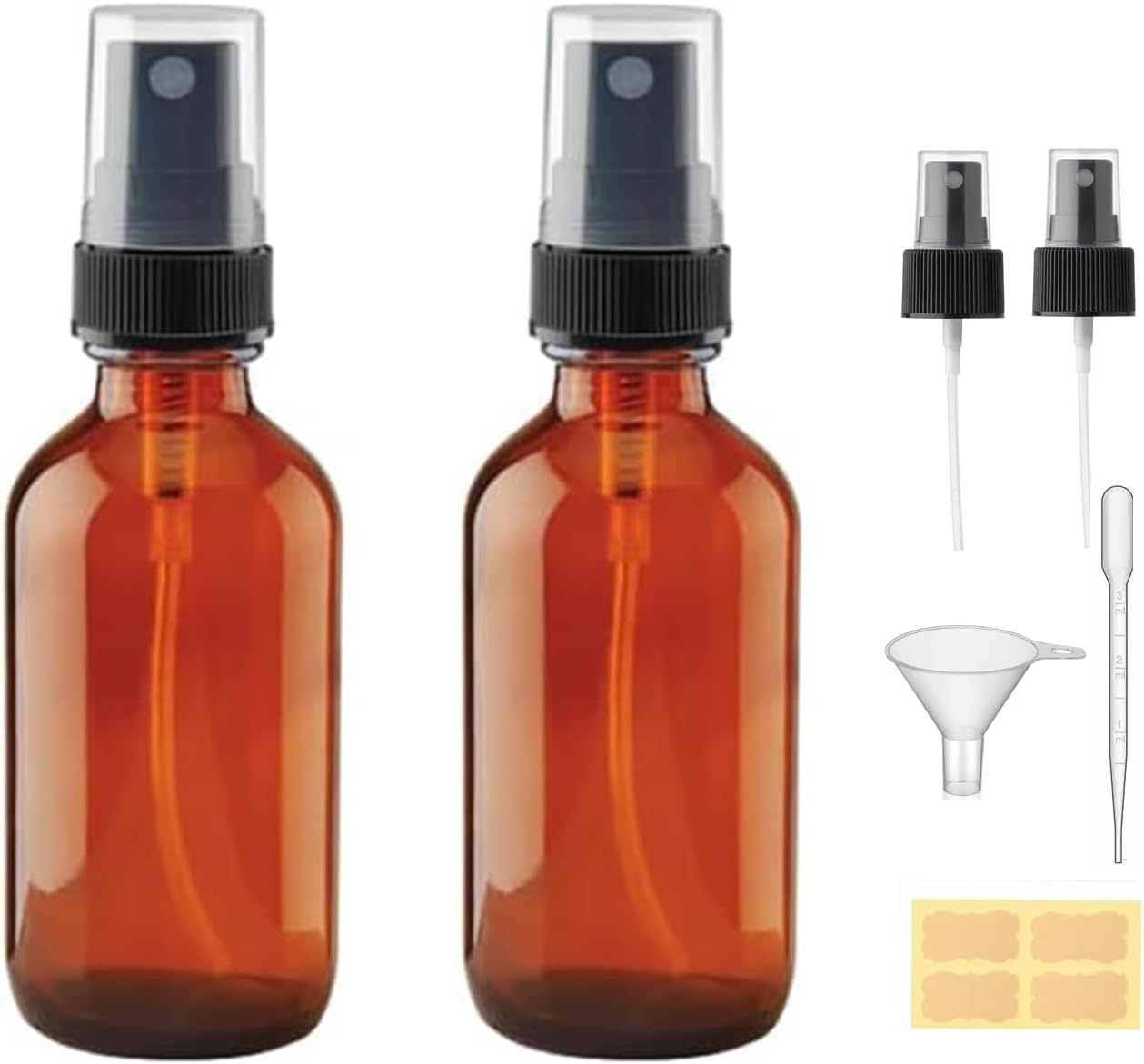 4 Oz Amber Glass Spray Bottles - Small Empty Fine Mist Spray Bottle for Essential Oil,Face - Mini Dark Spray Bottles With,Included 4 Sprinkler, 1Funnels,1 Droppers, 4 Labels image number 6
