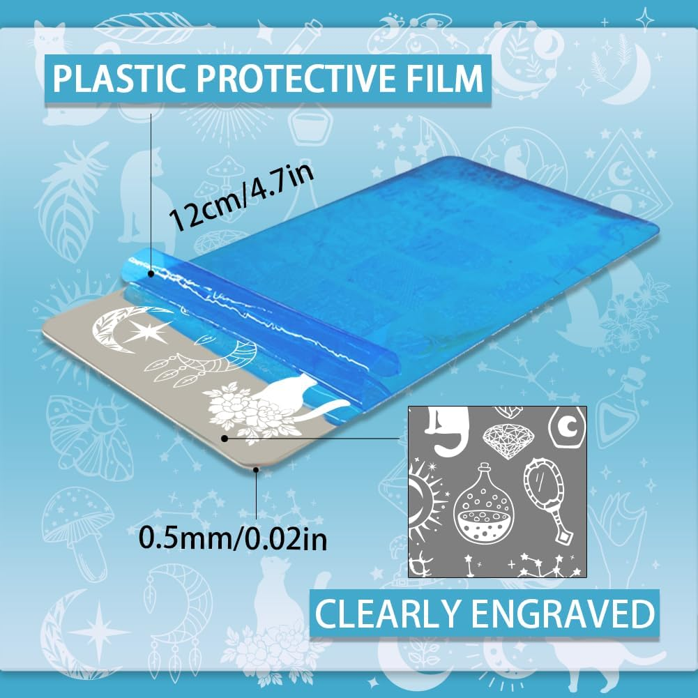 PH Pandahall 3Pcs Moon Stars Pattern Nail Stamp Plate Cute Cat Shape Print Art Template Stainless Steel Nail Image Plate Sun Pattern Nails Art Stencils for Women DIY Printing 4.7X2.3 Inch image number 5