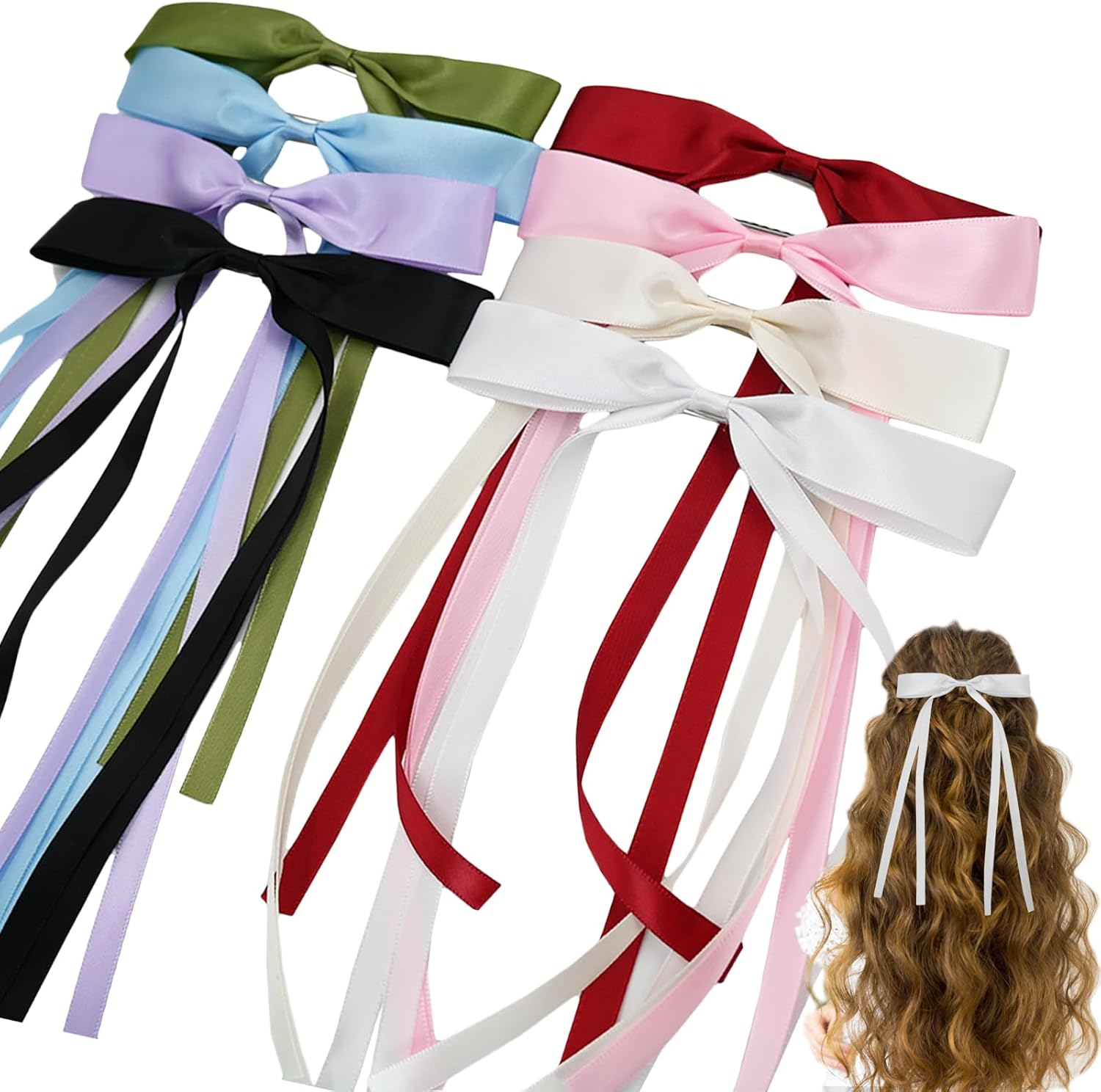 8 PCS Tassel Hair Bows for Women, Fashion Hair Bows Clip, Hair Ribbon Barrettes with Long Tail, Cute Hair Accessories for Women Girls Gifts image number 2