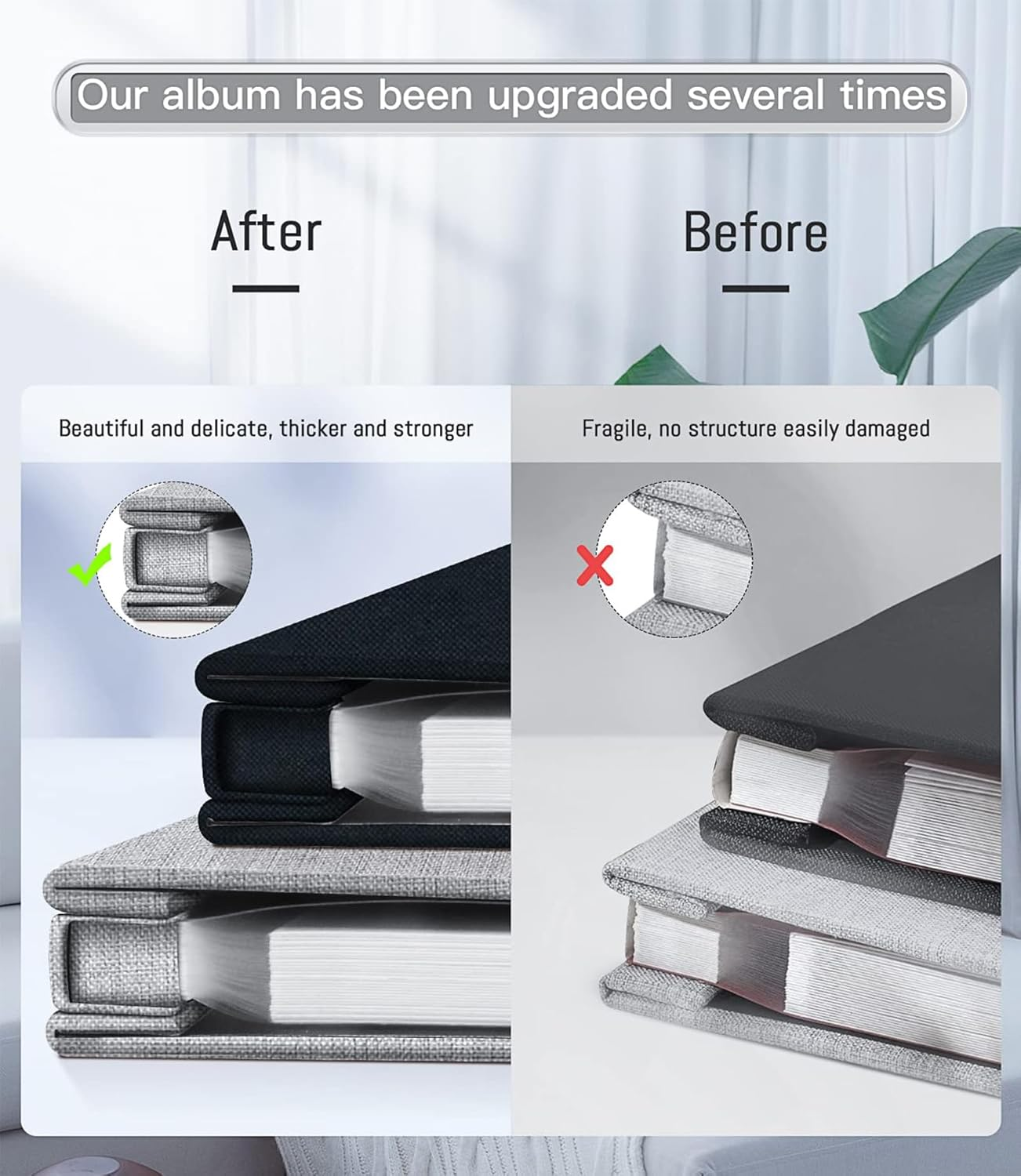 EZKOXAH Photo Album Self Adhesive Book with Picture Window Linen Cover, 20 Pages/40 Sides DIY Pasted for Family Travel, Baby Growth Record, Wedding Scrapbook, Birthday Gifts (Gray, Medium (28X27Cm)) image number 4