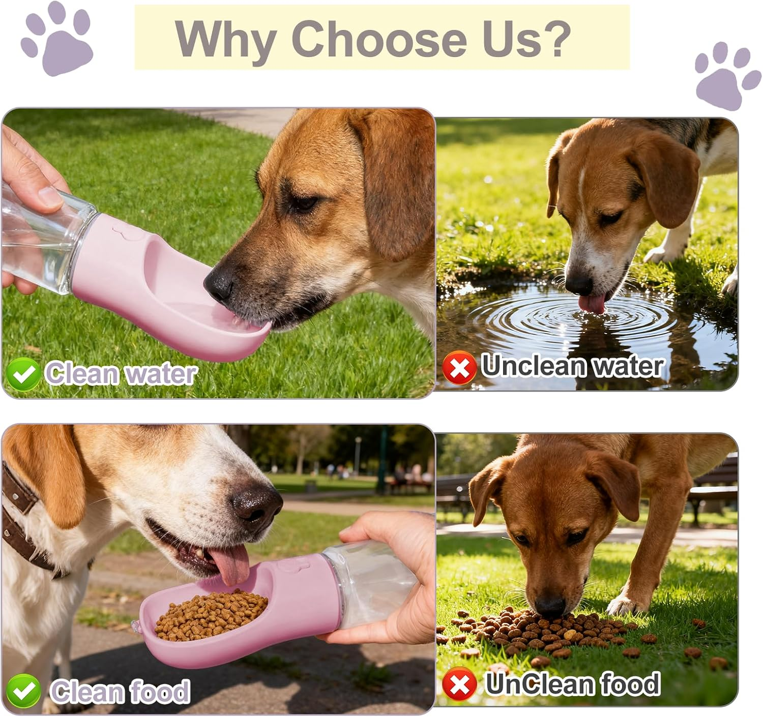 Dog Water Bottle, Multifunctional Portable Bottle with Food Container, Dogs Bottle Suitable for Outdoor Activities (Pink 12Oz) - Pink 19Oz image number 4