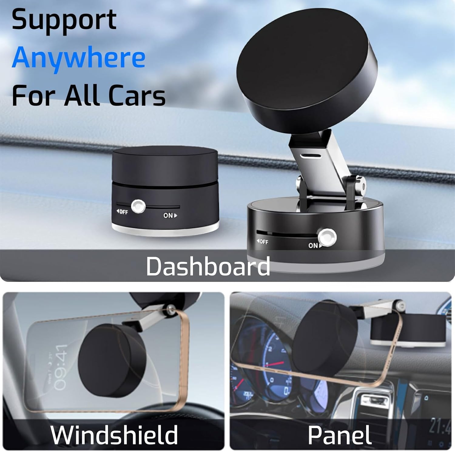 Lyvixora 2025 Magnetic Phone Holder for Car, Vacuum Suction Cup Phone Mount with Foldable Design - Double-Sided Strong Adsorption& Rotational Adjustment Phone Holder for Smooth Surface (Black)