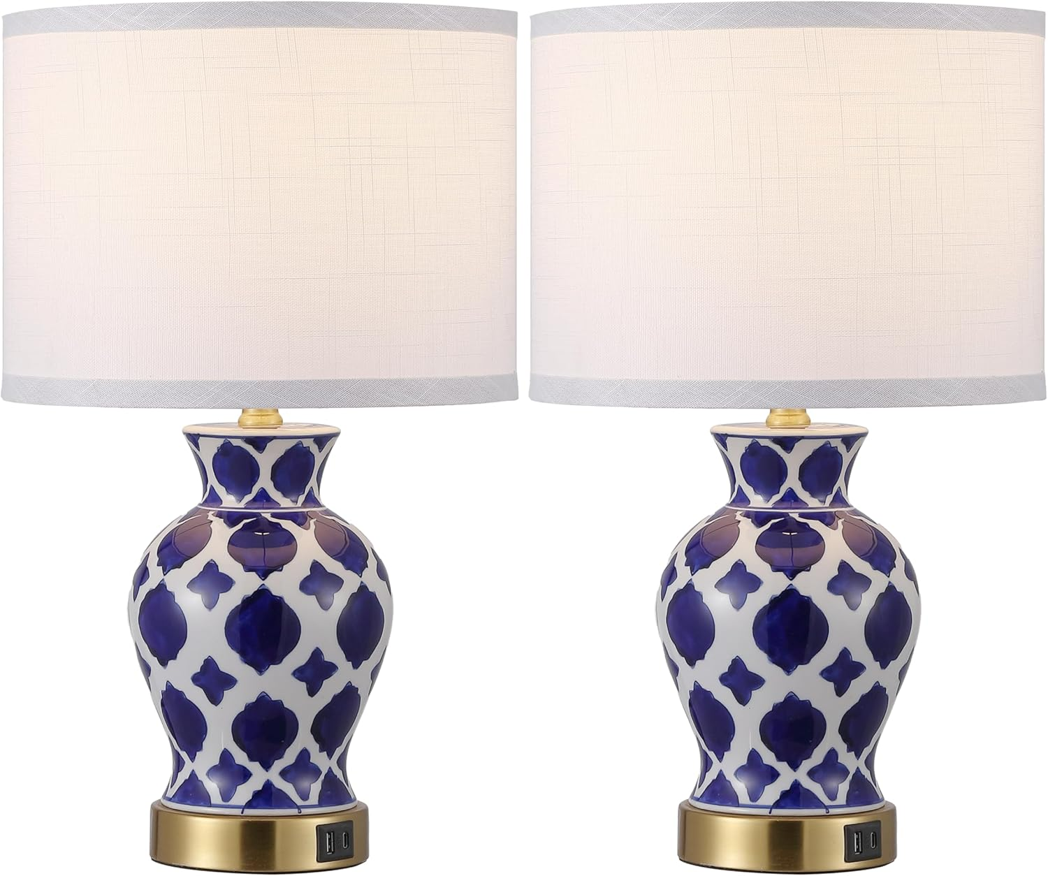 Bedside Table Lamp with USB Ports 2 Pack, 3 Way Dimmable Night Light with Fabric Shade Lampshade, Modern Ceramic Touch Lamp for Bedroom Decor for Living Room Home Office Study, White image number 3