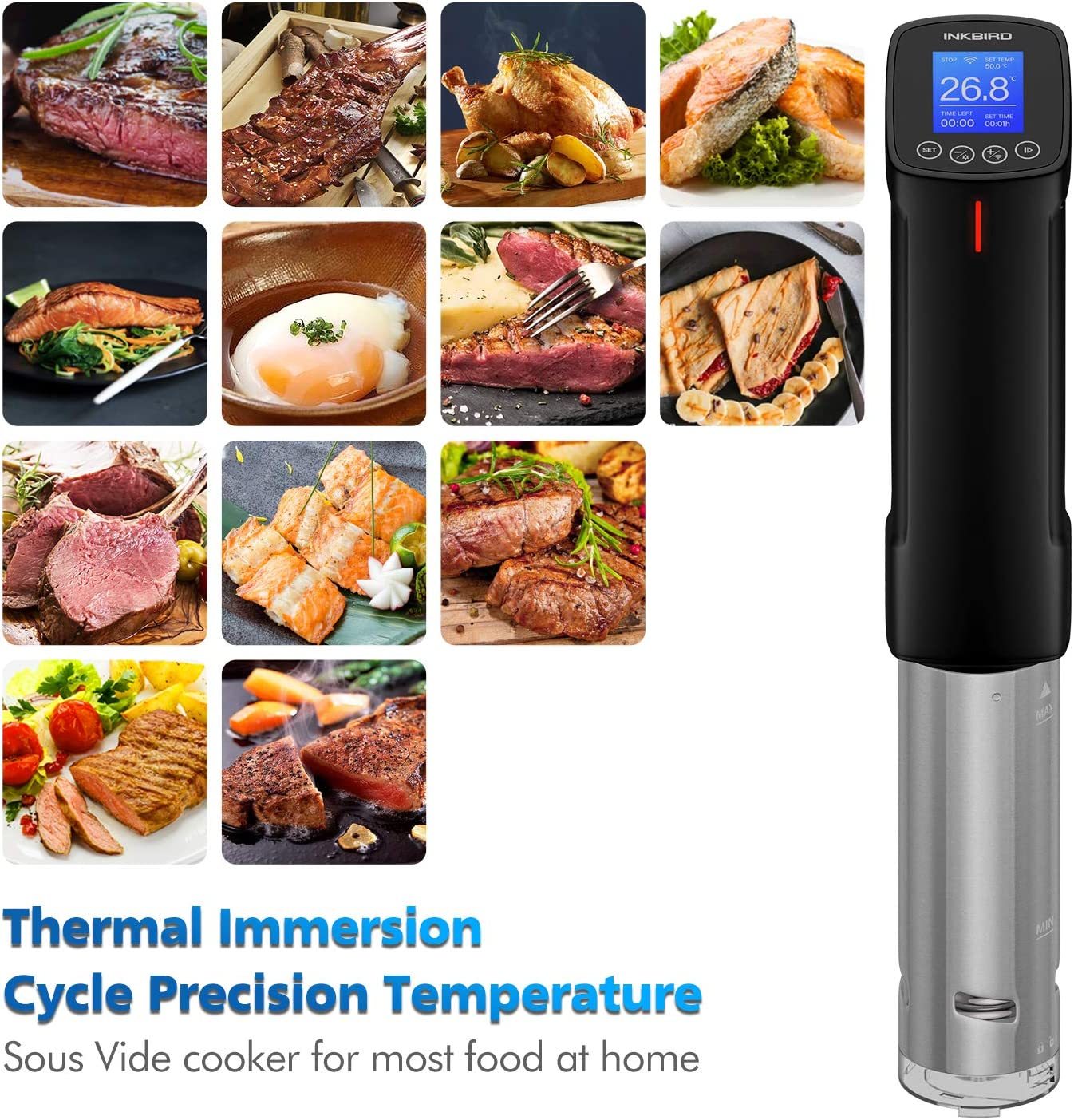 Inkbird WIFI Sous Vide Precision Cooker AU Plug ISV-100W 1000W Stainless Steel Thermal Immersion Circulator with Recipe Digital Interface Precise Temperature and Timer for Kitchen Food Slow image number 2