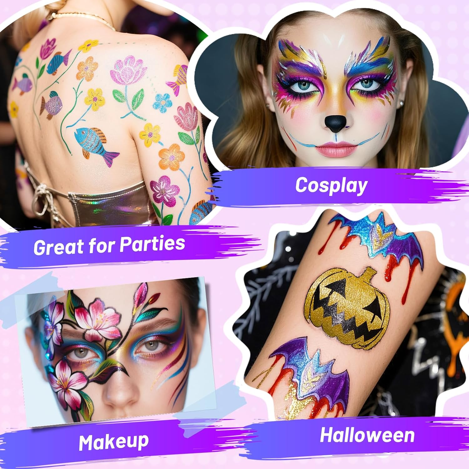 Theast 10 Colors Face Painting Markers, Metallic Glitter Body Paint Pens, Skin Safe Washable Temporary Tattoo Makeup Kits - Ideal for Party, Halloween, Cosplay image number 3