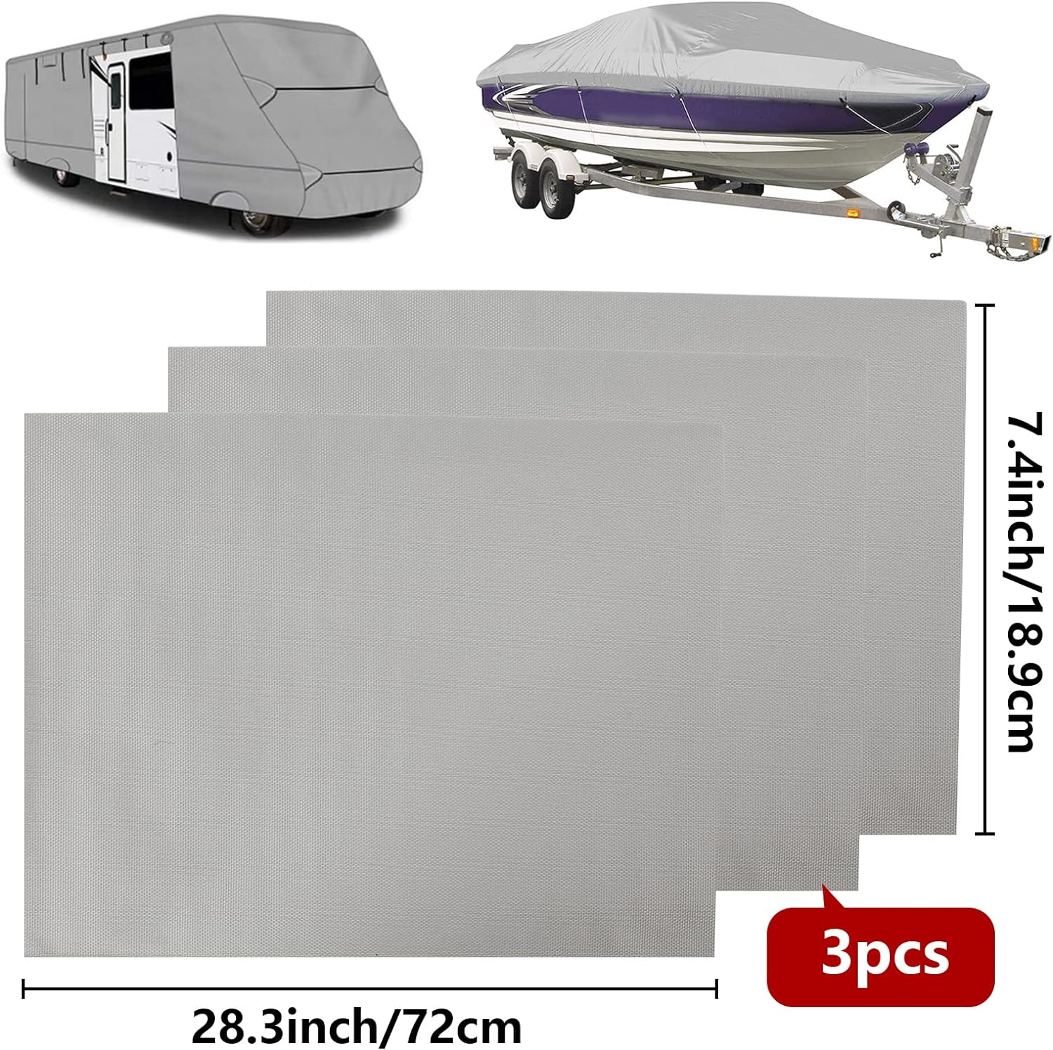 Tuszom 900D 3PCS (28.5" L*19" W) RV Cover Repair Kit Waterproof Heavy Duty Self-Adhesive Canvas Patch Repair Kit for Boat Cover RV Cover image number 3