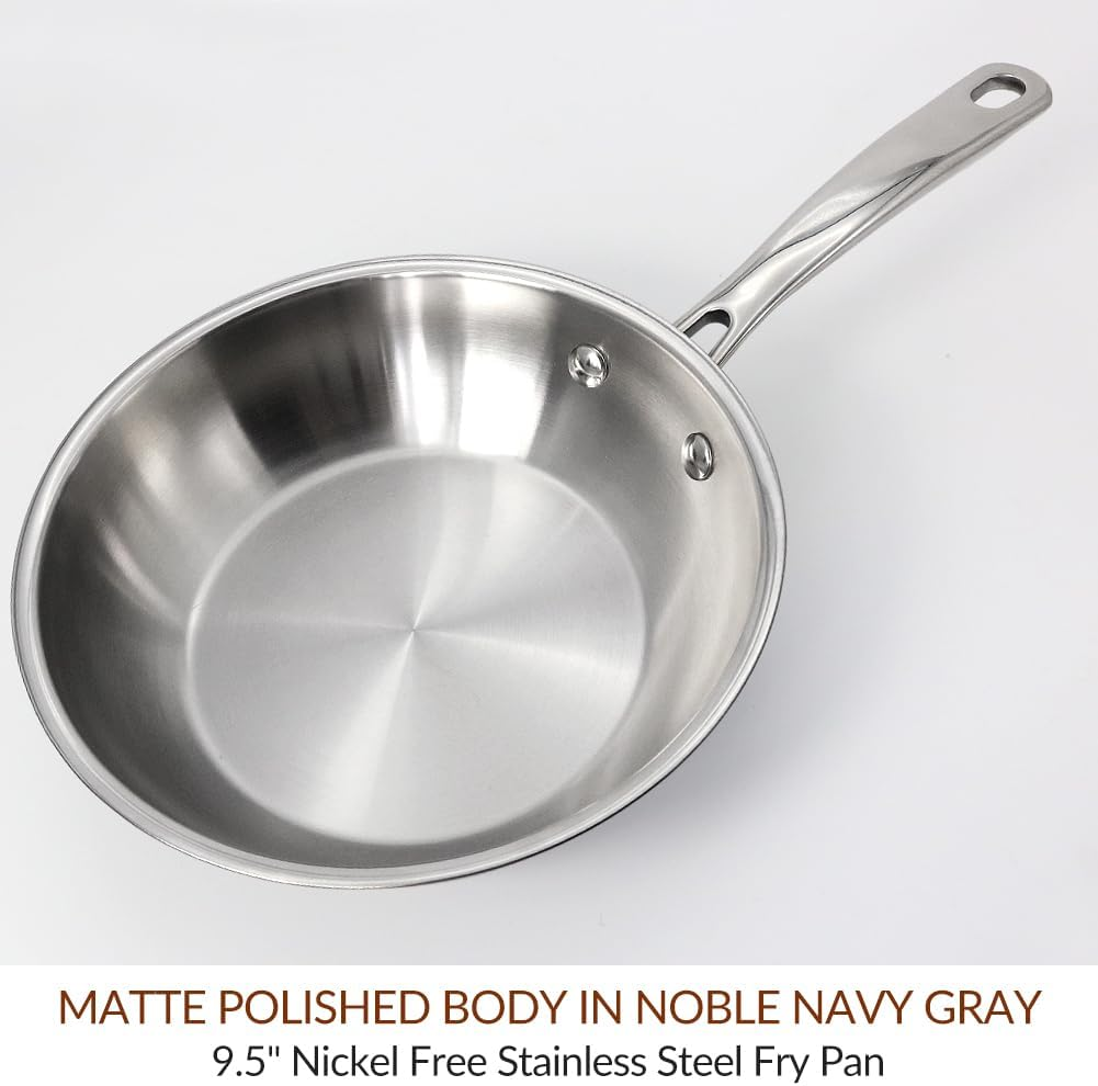 HOMICHEF Navy Gray 24 Cm Nickel Free Fry Pan Stainless Steel (No Toxic Non Stick Coating) - Induction Cookware Frying Pan - Noble Fry Pan Stainless Steel Wok Nickel Free Pans Skillets image number 2