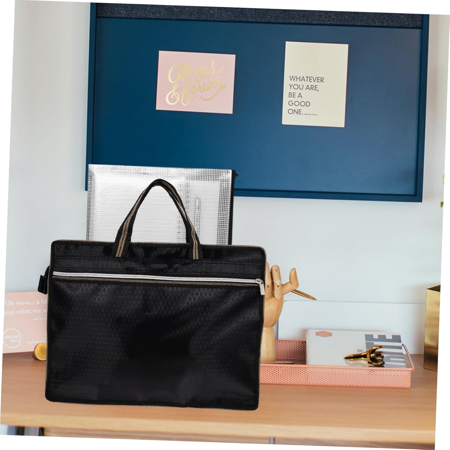 ARTIBETTER Oxford Cloth File Pouch A4 Size Double Zipper Canvas Document Organizer Portable File Bag for Office and School Filing Storage image number 6