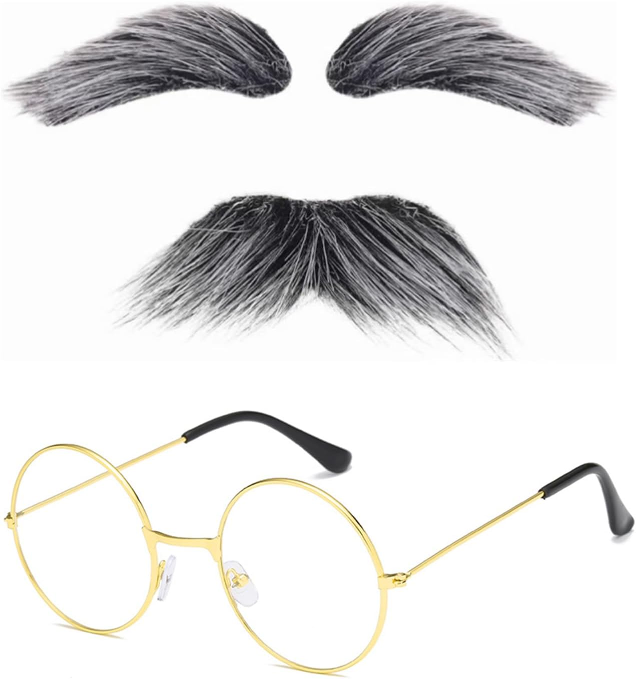 Degpum Old Man Costume for 100 Day of School Grandpa Costume Accessories Glasses with Gray Stick on Fake Mustache & Eyebrows Halloween Costume Set image number 4