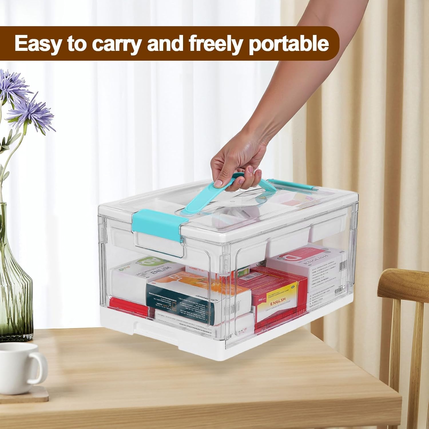 Large Clear Medicine Storage Box & First Aid Organiser with Removable Tray | Multipurpose Home Storage & Organisation for Medical Supplies，Medication Organiser image number 1