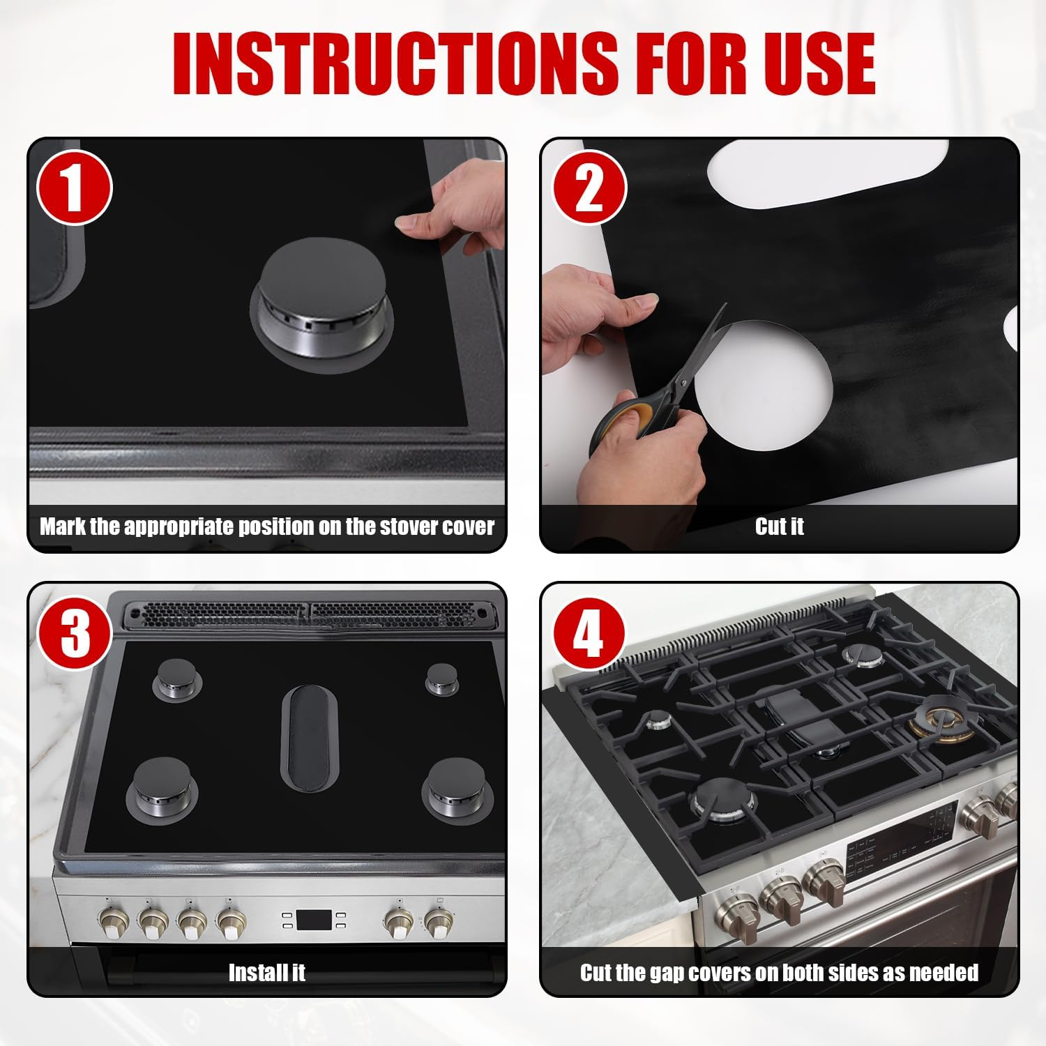 Stove Cover, with 2Pcs Stove Gap Covers & 3Pcs Cleaning Brushes Reusable Gas Top Liner Stove Protector Mat for Samsung Gas Stove, Non-Stick Stove Liners for Gas Burners, Easy to Clean image number 4
