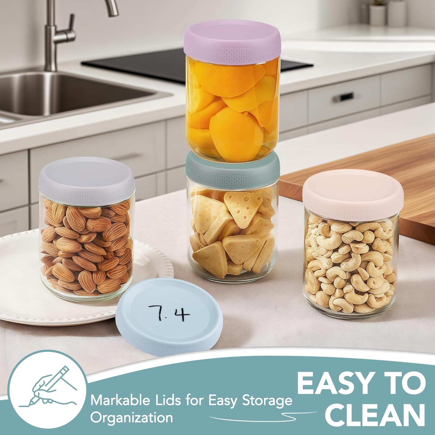 6-Pack Overnight Oats Containers with Lids, 473Ml/16Oz Clear Glass Jars with Airtight Lids, Wide Mouth Mason Jars, Food Storage Containers for Meal Prep Chia Spice Cereal Snacks Yogurt Salad Sugar image number 3