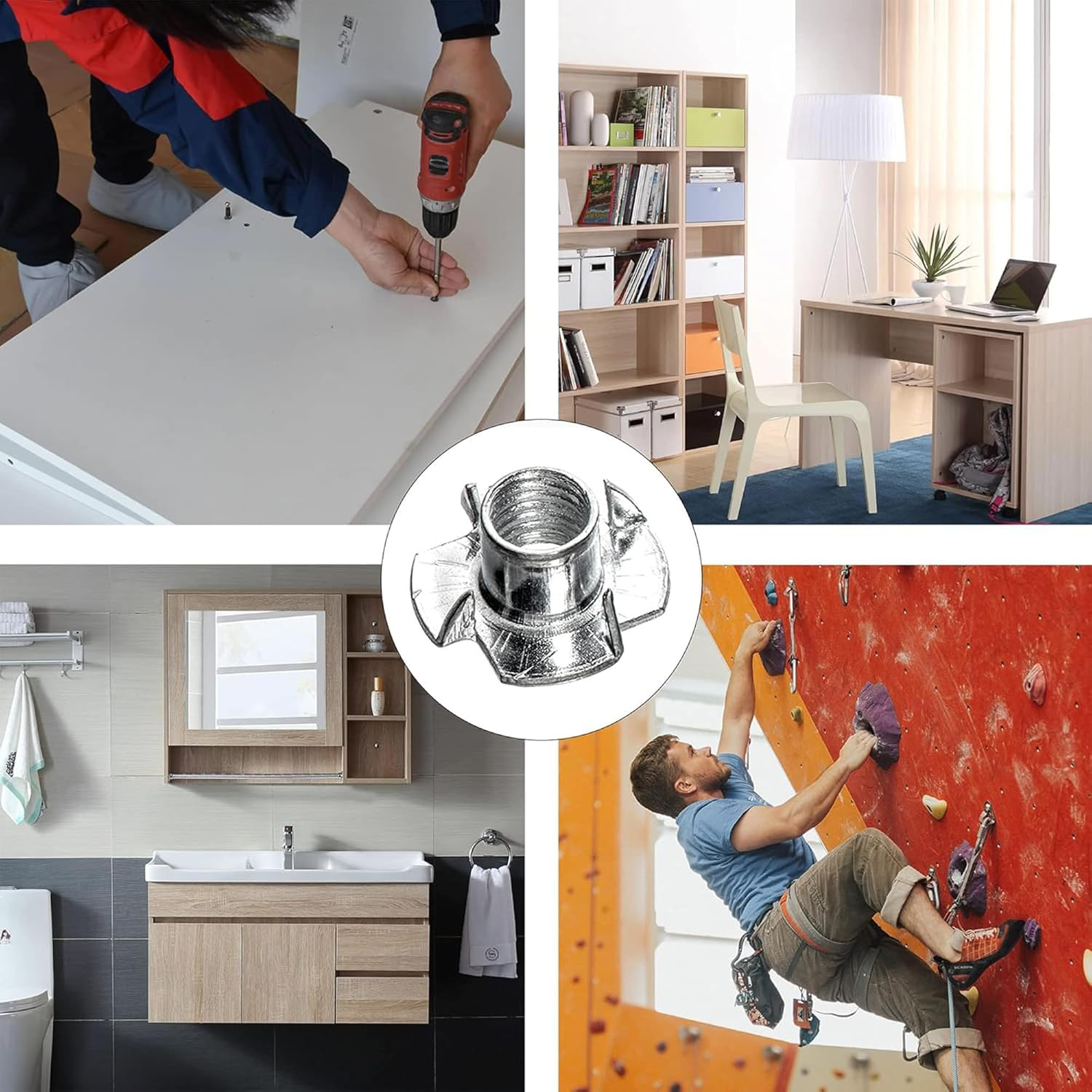 EFGTEK 130Pcs Carbon Steel T-Screw-Nuts Set,M3 M4 M5 M6 M8 Carbon Steel T-Nuts Assortment Kit for Wood, Rock Climbing Holds, Cabinetry, Furniture image number 3