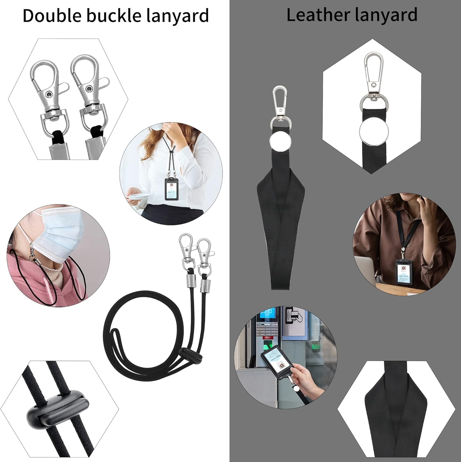 Badge Holder with 2 Lanyard Leather Easily Holds 1 to 6 Cards, Trifold Heavy Duty ID Card Holder, for Nurse Teacher School Medical Law Enforcement - Black image number 5