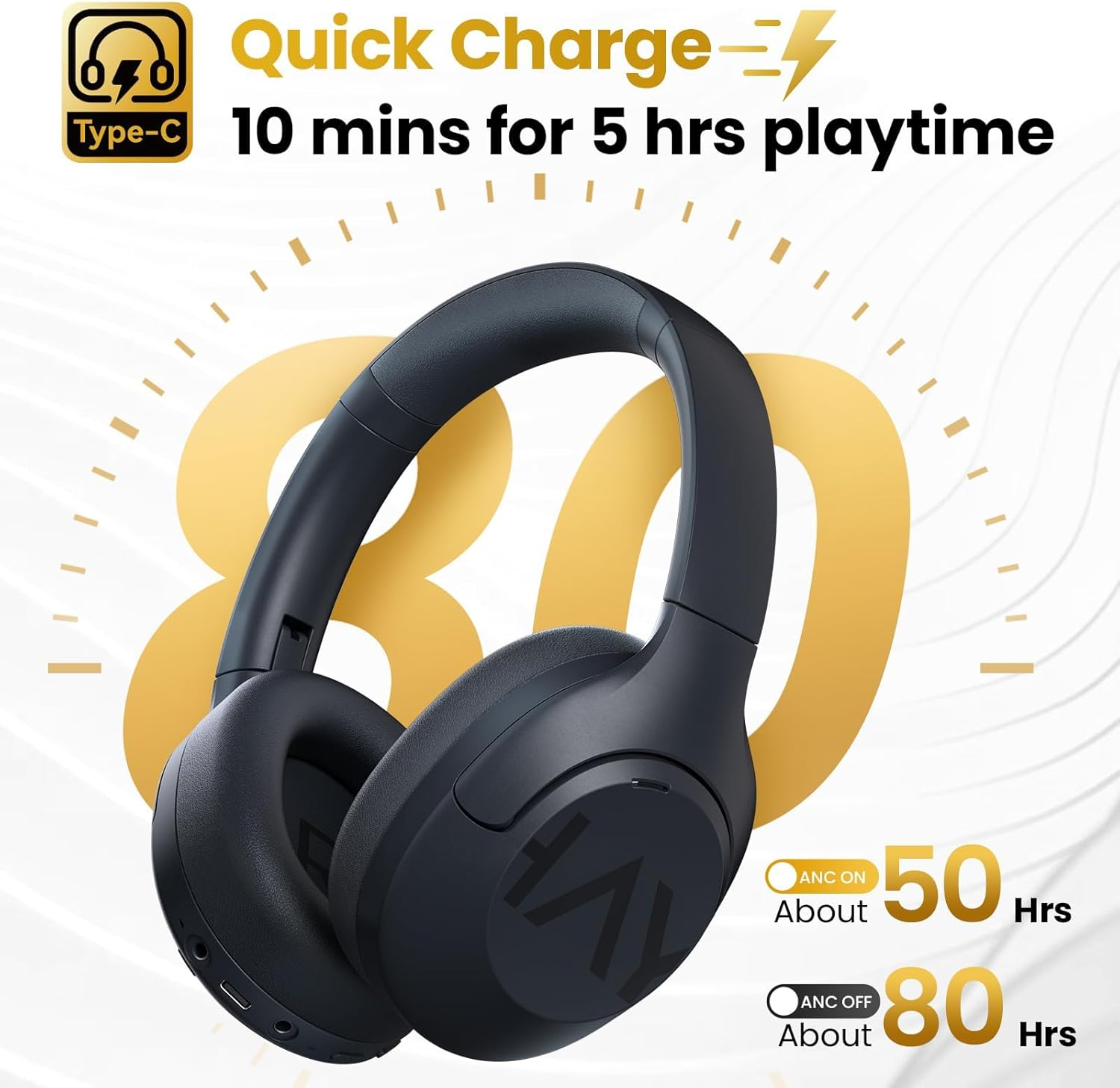 HAYLOU Wireless Headphones, S30 Pro Over-Ear Active Noise Cancelling Headphones, Bluetooth 5.4 Headphones with Microphones, 80H Playtime, Multipoint Connection & App Customize EQ, Foldable Black - Standard Black image number 5