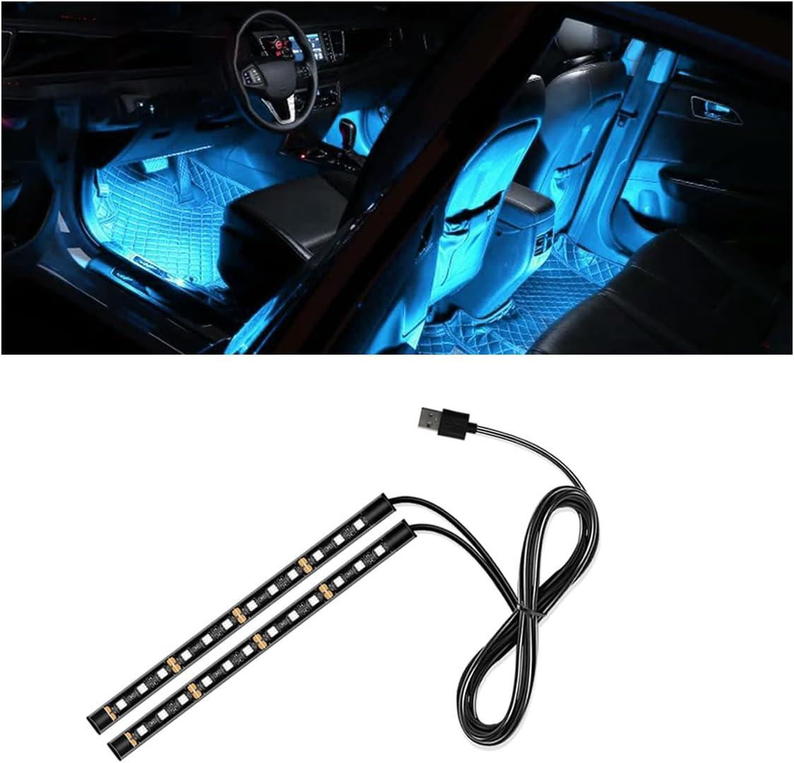Universal Car LED Strip Light, Cigarette Lighter Auto Interior Decorative Lamp, 12V under Dash Ambient Night Light, 24 Leds RGB Neon Interior Atmosphere Lights for Car SUV (Blue, Cigar Lighter)
