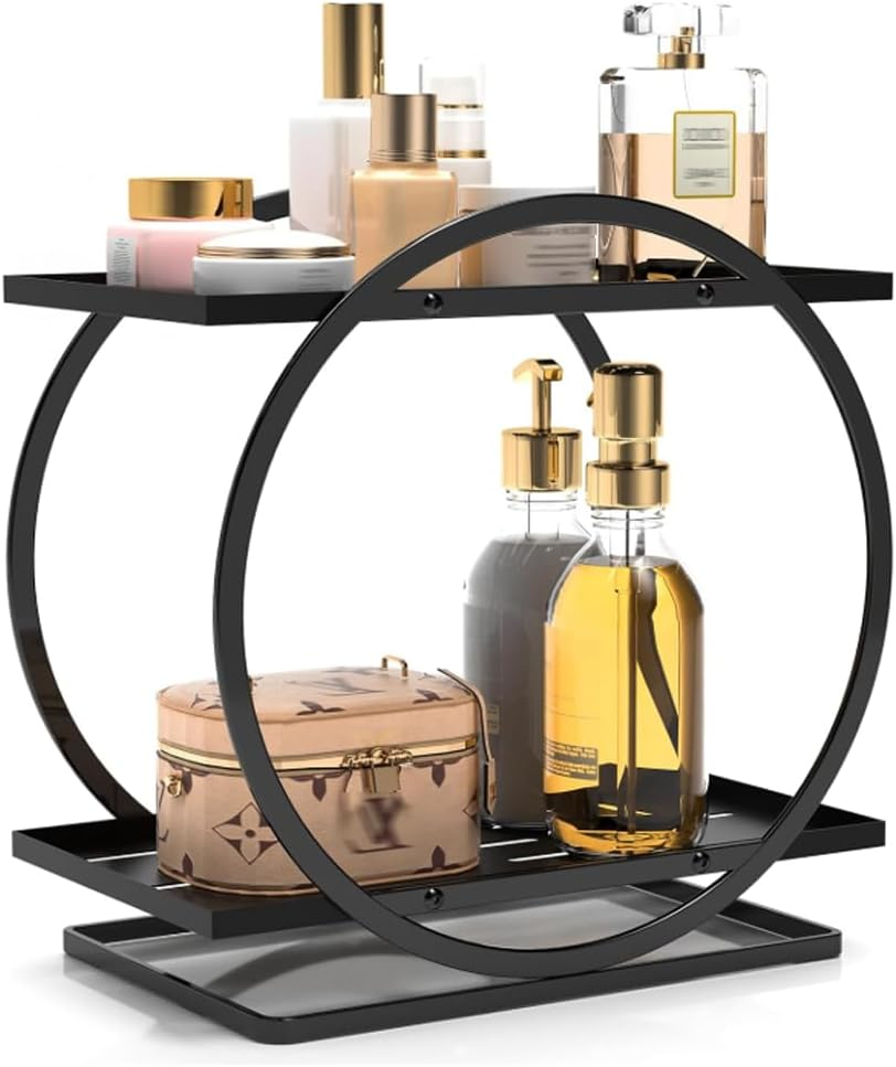 Dressing Table Two-Layer Perfume Storage Box, Metal Countertop Cosmetic Storage Box, Beautiful and Practical Ring Shape, Suitable for Bedroom, Bathroom, Kitchen, Dining Room and Living Room image number 2