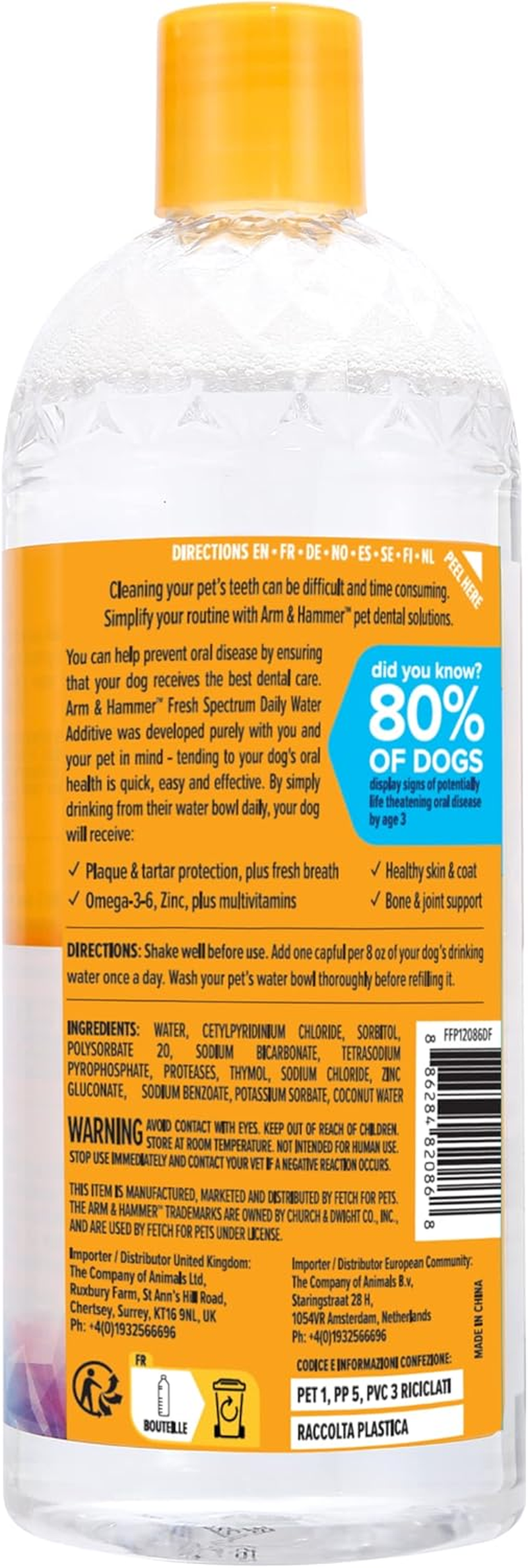 ARM & HAMMER Fresh Spectrum Coconut Mint Dog Water Additive, 473Ml, Best Dental Care for Dogs, Removes Plaque & Tartar, Freshens Breath, Gum & Teeth Cleaning, No Brushing, Easy to Use Pet Oral Hygiene image number 4