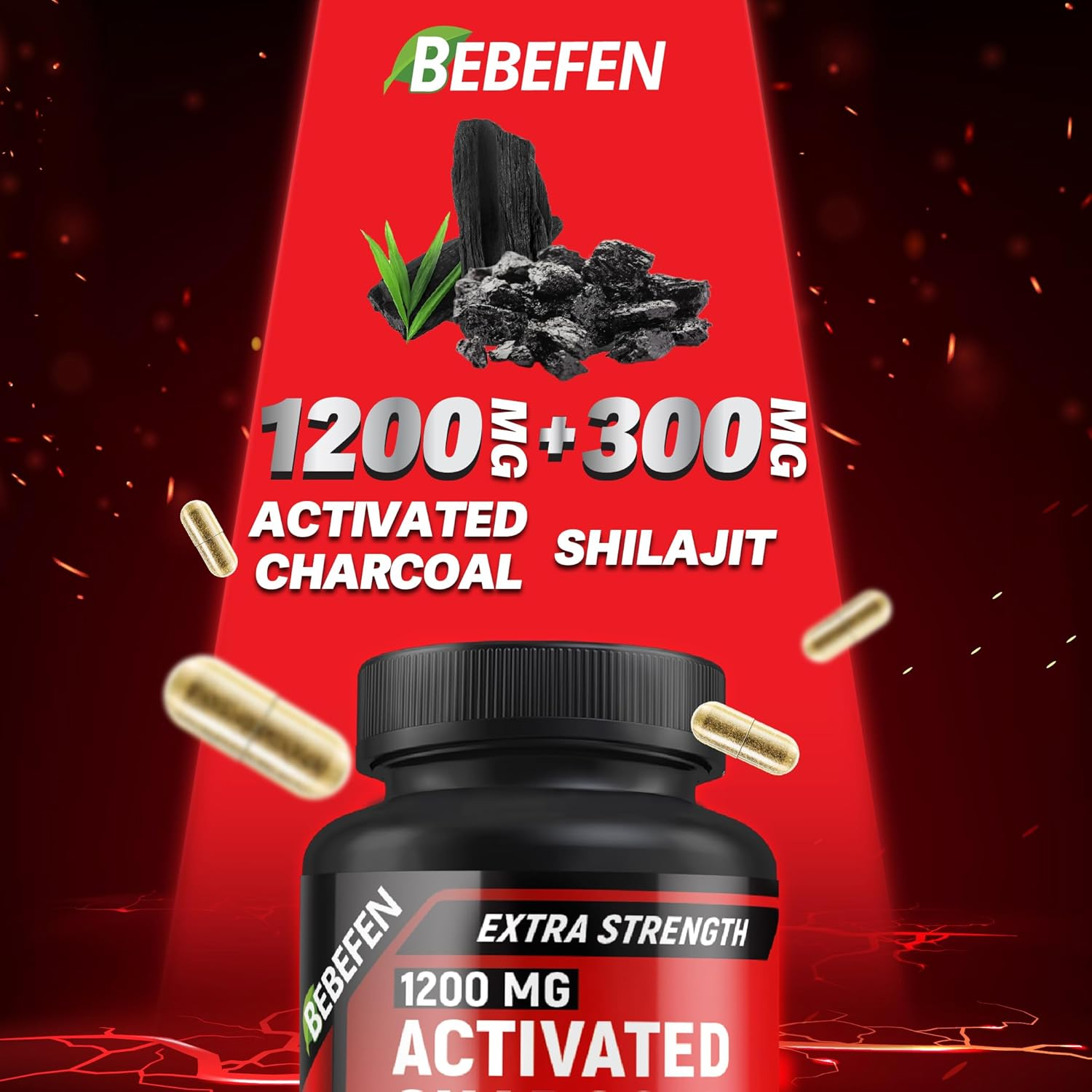 Activated Charcoal 1,200Mg per Serving by BEBEFEN | Enhanced with Shilajit 300Mg | Activated Charcoal Capsules | Derived from Coconut Shells | Non-Gmo | Gluten Free | 60 Count image number 6