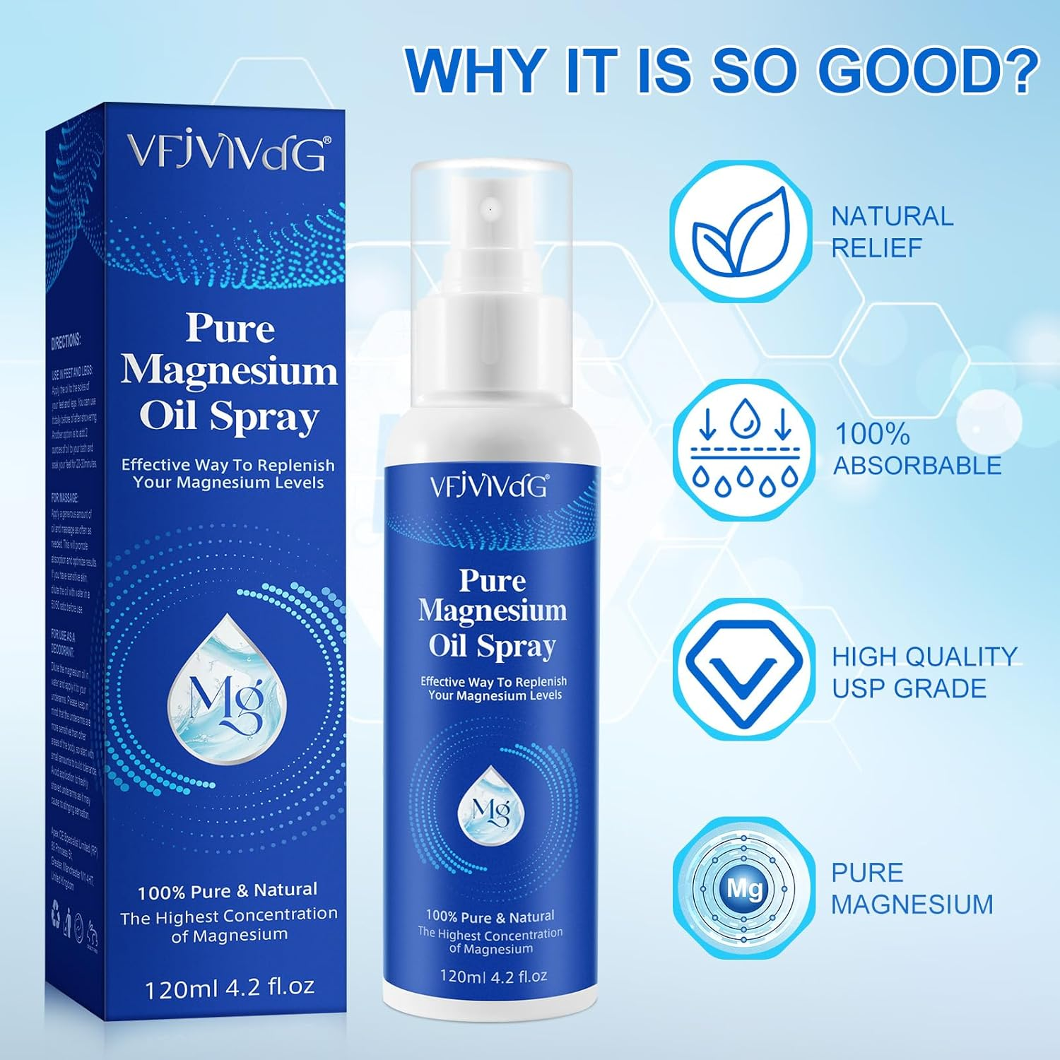 Pure Magnesium Oil Spray - 100% Natural Magnesium Spray &ndash; Made with Concentrated Pure Magnesium Chloride Oil - Topical Magnesium Spray (1 Pack 4 .2Fl Oz) image number 1