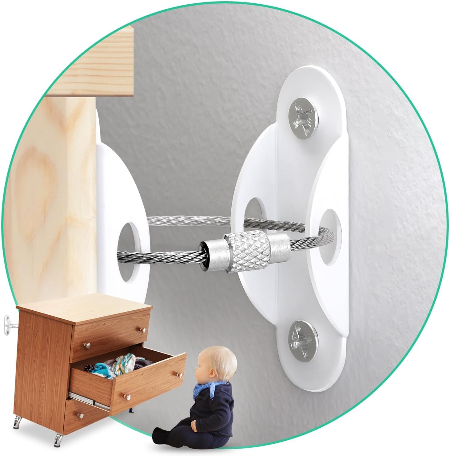 Furniture Anchors (10 Pack) for Baby Proofing, Furniture Straps anti Tip Furniture Anchor Securing 400 Lbs/Keep Baby Pet Safety from Falling Furniture, Metal White Earthquake Straps image number 3