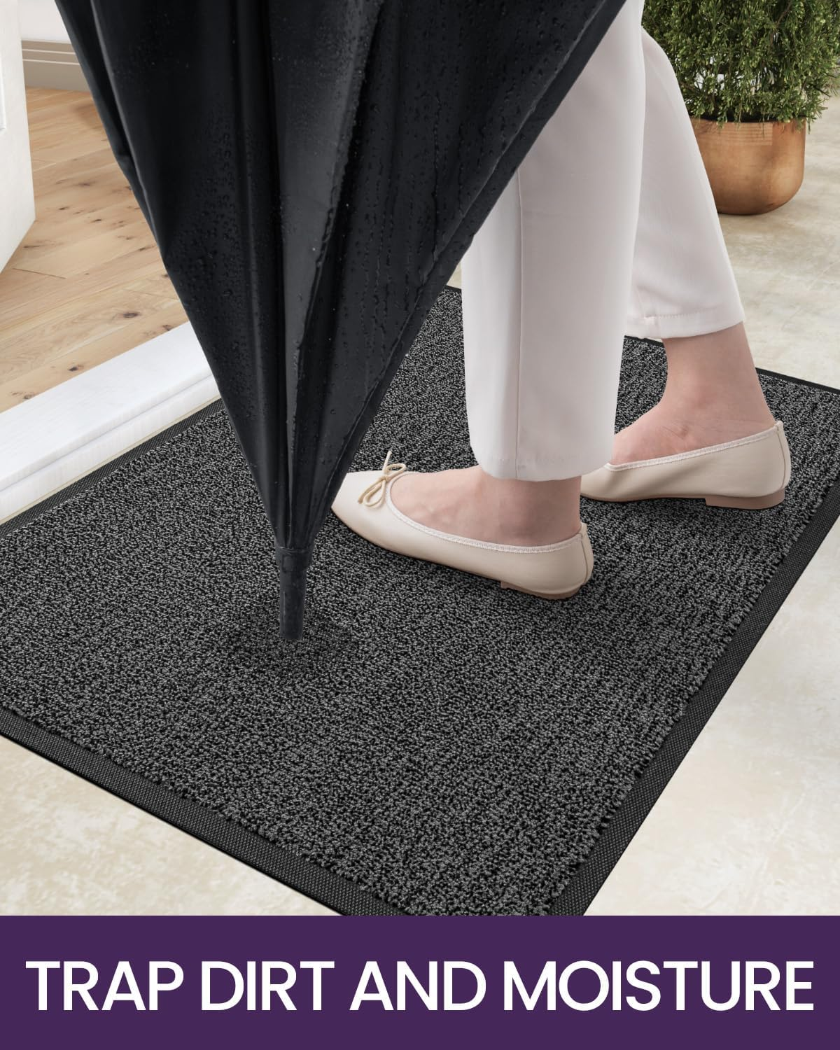 DEXI Door Mat Indoor Outdoor, Washable Barrier Front Doormat for Entryway, Heavy Duty Non-Slip Absorbent Entrance Rug Shoes Scraper, 60 X 90Cm, Black and Gray