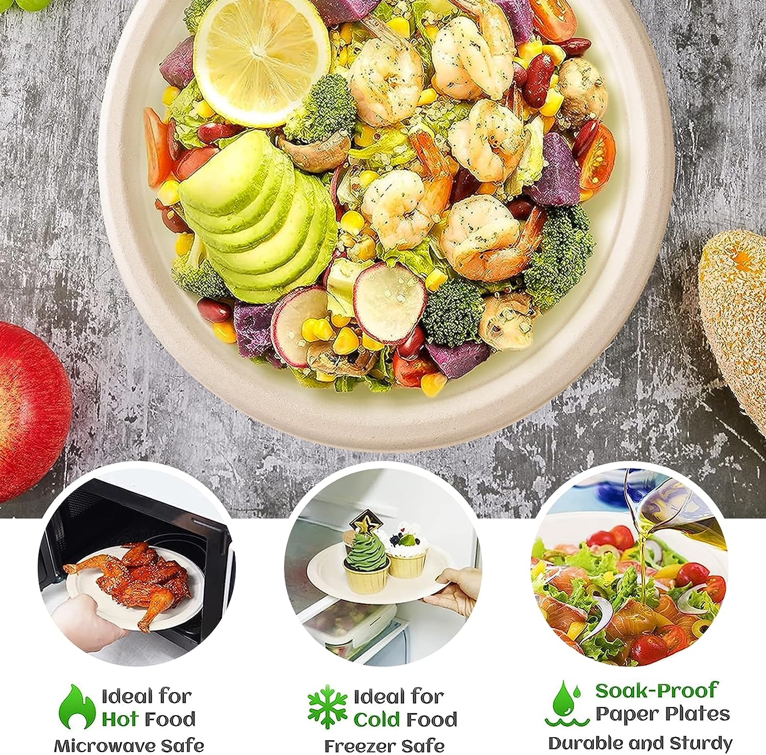 Disposable Paper Plates 10 Inch Compostable Plates 50 Pack Biodegradable Surgarcane Fiber Dinner Plates (10 Inch Plates) - 9 Inch Plates image number 7