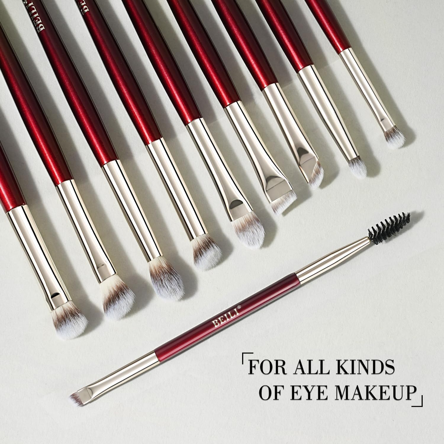 BEILI Makeup Brush Set 15Pcs Professional Contoured Foundation Brush Premium Synthetic Makeup Brushes for Liquid, Cream & Powder Eyeshadow(Red) image number 1