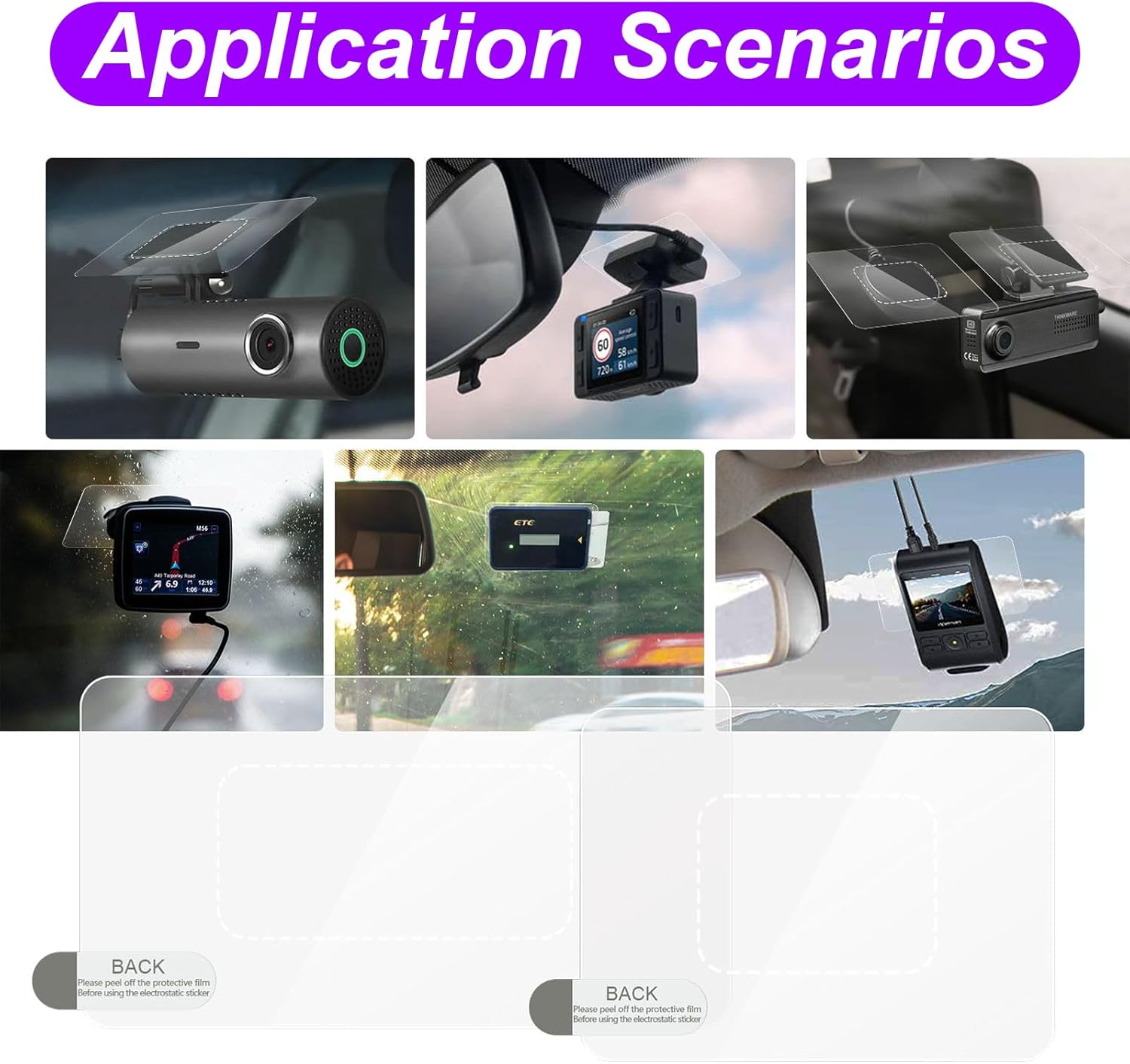 MAEZOE 8PCS Windshield Electrostatic Stickers for Dash Cam, Premium Adhesive Reflective Static Window Sticker Shield for Windshields, Scratch-Proof & Residue-Free Car Shield Decal for Mounting Dashcam image number 2