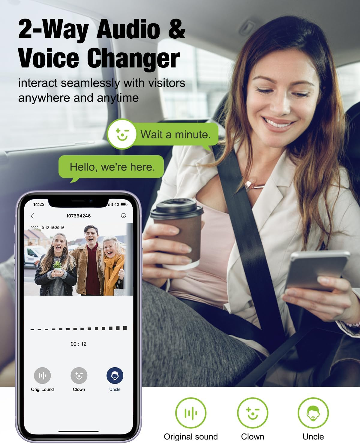 MUBVIEW Doorbell Camera Wireless with Chime, Video Doorbell - No Subscription, Voice Changer, Motion Zones, 1080HD, PIR Human Detection, 2.4Ghz Wifi, Battery-Powered Smart Doorbell - J9Plusw image number 4