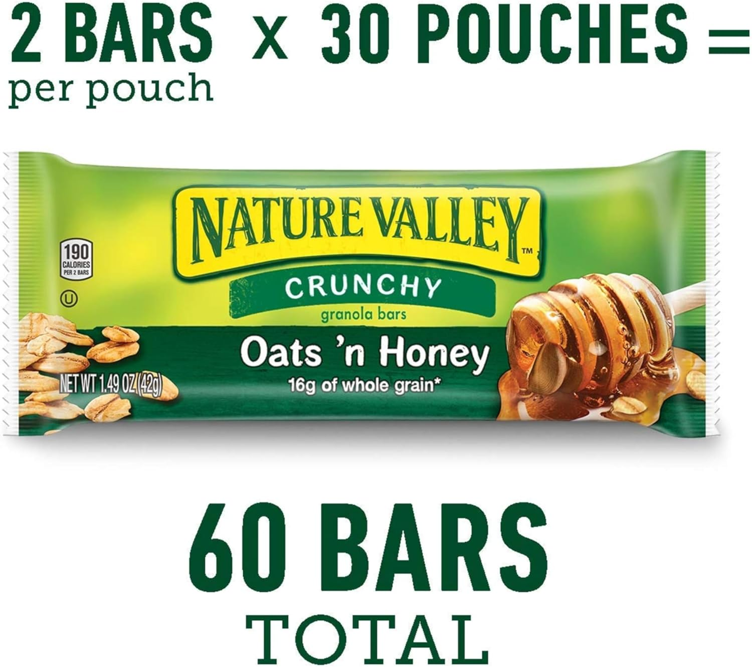 Nature Valley Crunchy Oats 'N Honey Granola Bars, 60 Bars, 44.7 OZ (30 Pouches) image number 3
