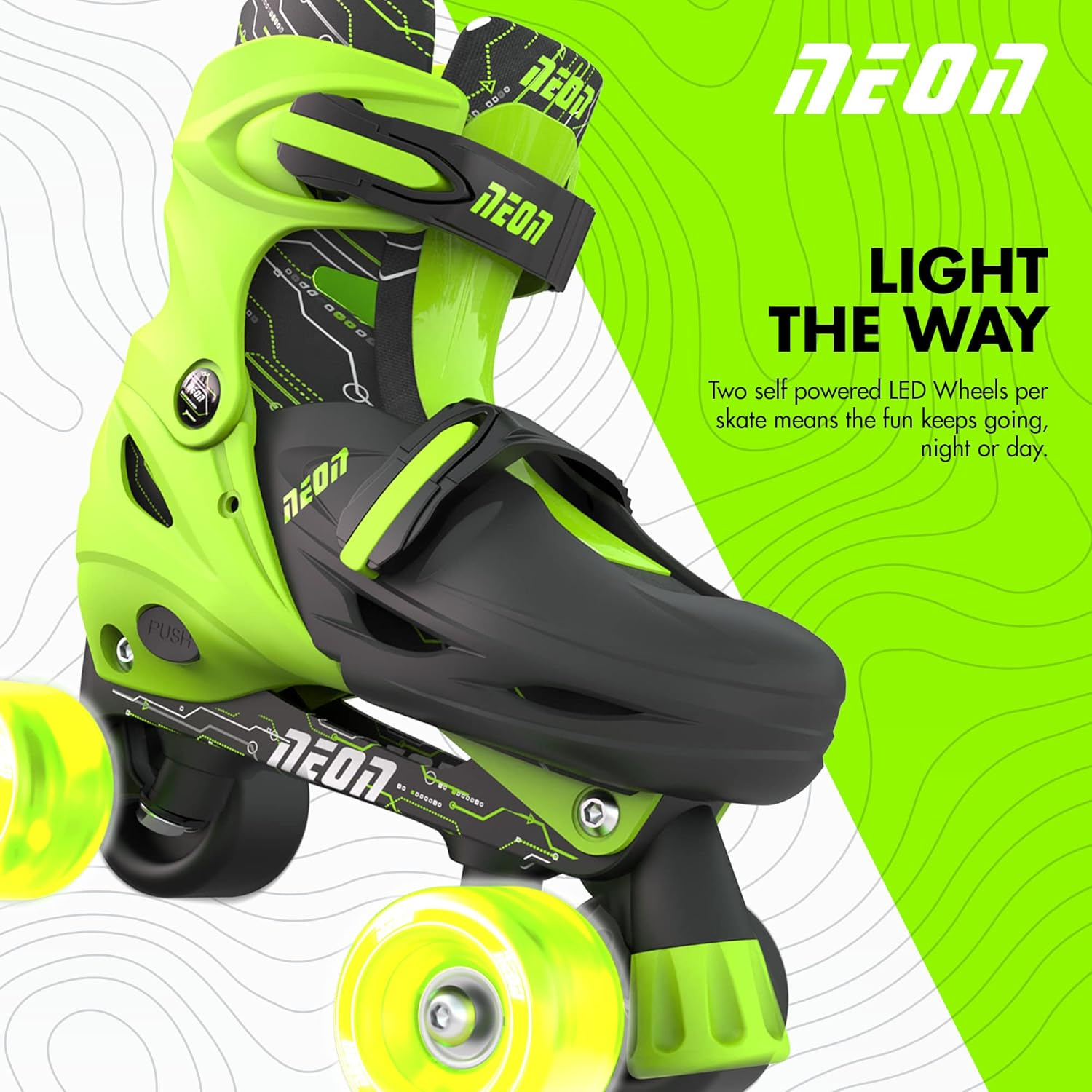 Yvolution Quad and Inline Skates Neon Combo 2-In-1 Skates for Kids with LED Wheels | Browning Box Adjustable Sizing image number 6