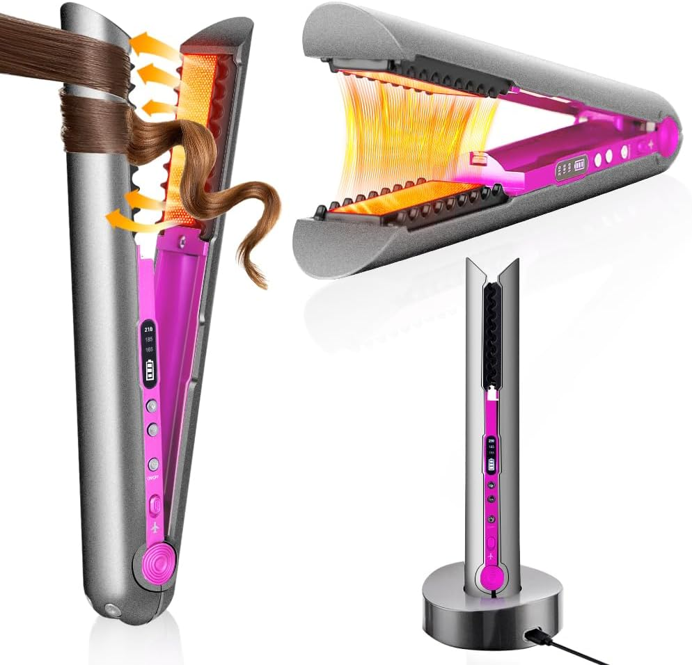 Cordless Mini Hair Straightener and Curler for on the Go, 80 Min Work Period, AU Profesional Mini Flat Iron Portable Travel Size,Rechargeable with Charging Dock for Thin Straight Fine Hair image number 2