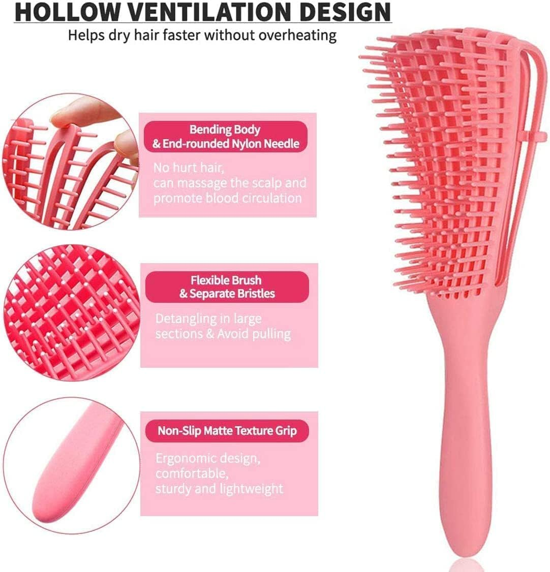Detangling Brush./Hair Detangler Hair Brush for Curly Hair, EZ Detangler Hair Brush, Detangler Brush for Afro 3A to 4C Kinky Wavy/Curly/Coily/Wet/Dry/Oil/Thick/Long Hair (Pink) - Black image number 6