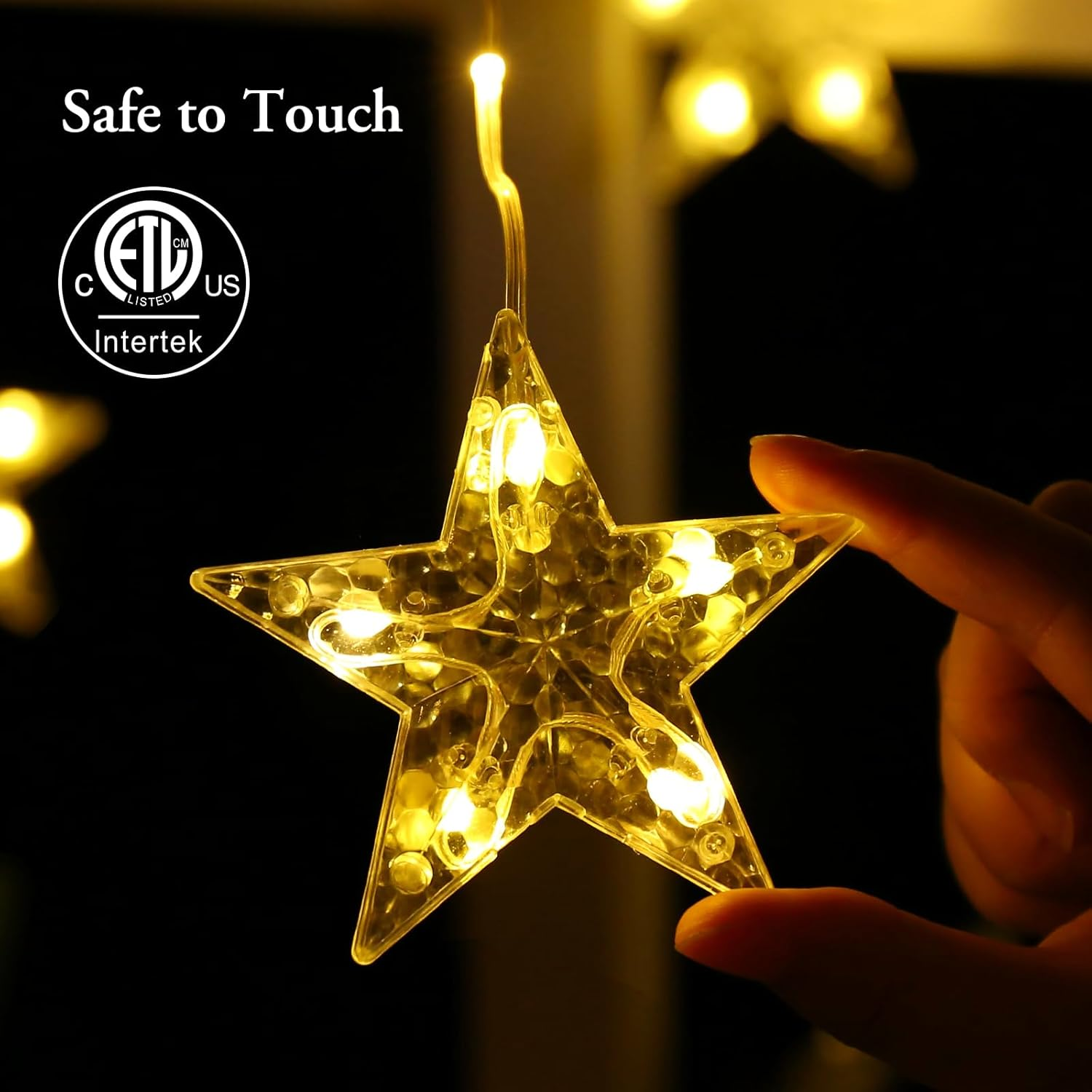 Quntis Christmas Window Lights, Color Changing 76 Leds 9 Stars Battery Operated Xmas Curtain Lights with Timer and 8 Modes, Fairy String Lights with Suction Cup Hook for Bedroom (Battery Not Included) image number 2