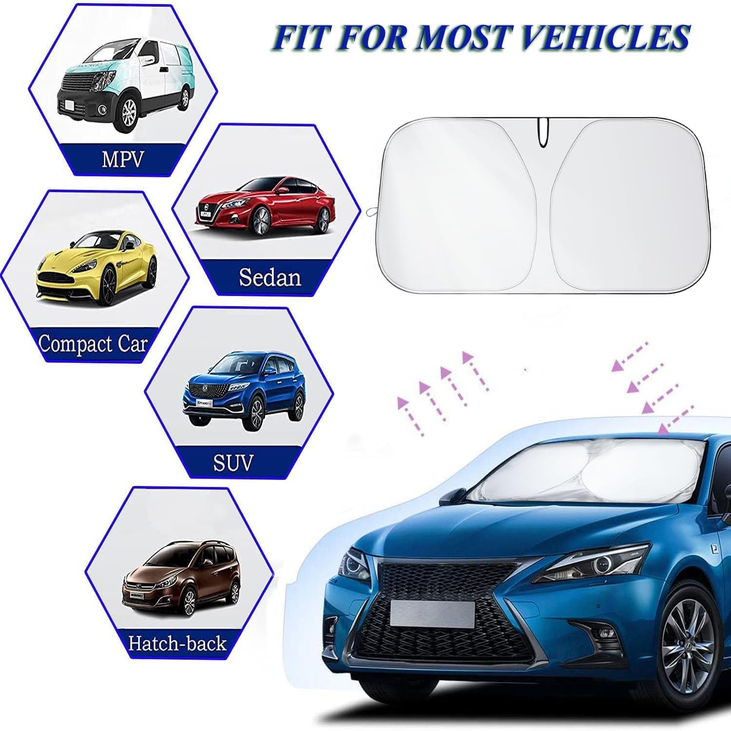 Sunshade for Car Windshield,Foldable Sun Shield for Car Windshield,For Blocking 99% Sunlight & Heat,Car Sunshade,Summer Car Essentials Sun Cover for Cars,Suvs (57.08 * 31.5 Inch) image number 3