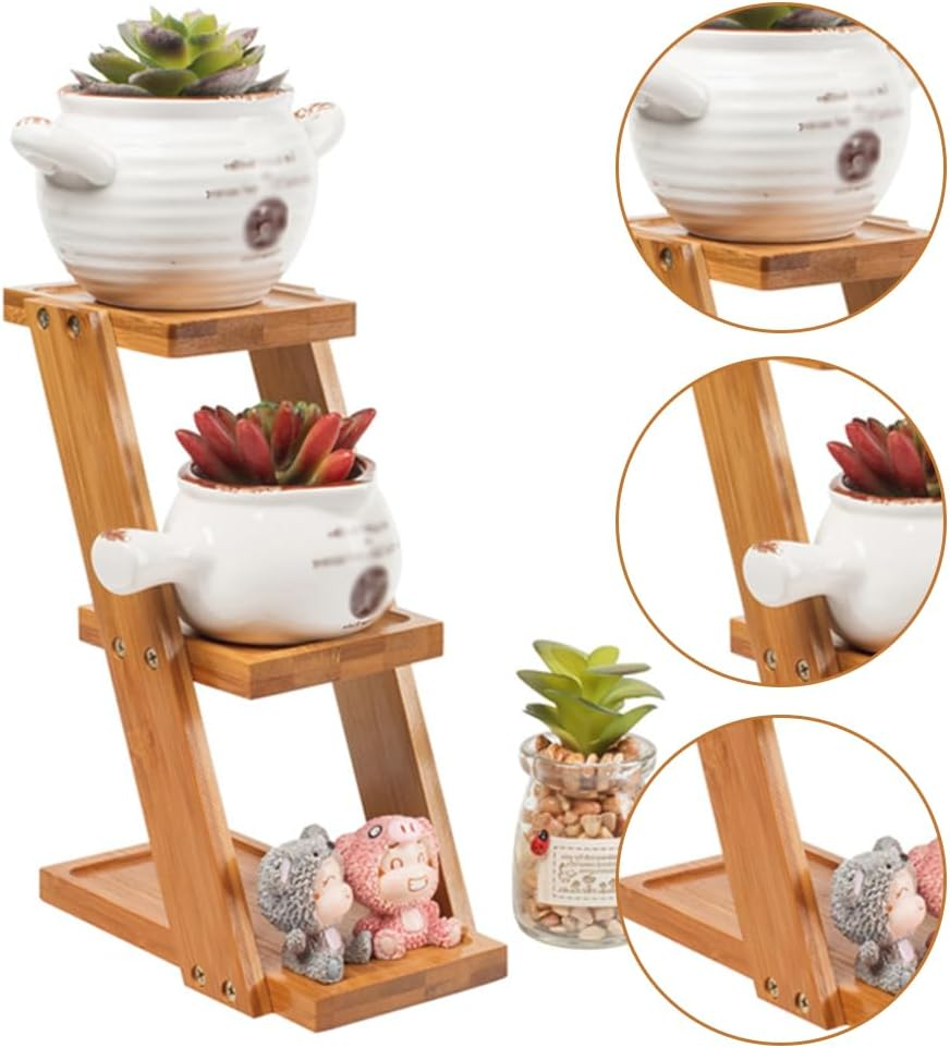 3 Tier Flower Ladder,Home Plants Plants Display Shelf ,Wooden Flowers Stand,Blossom Pot Rack, Living Decor Wooden Support,For Window Garden Balcony Living Room Bedroom image number 1